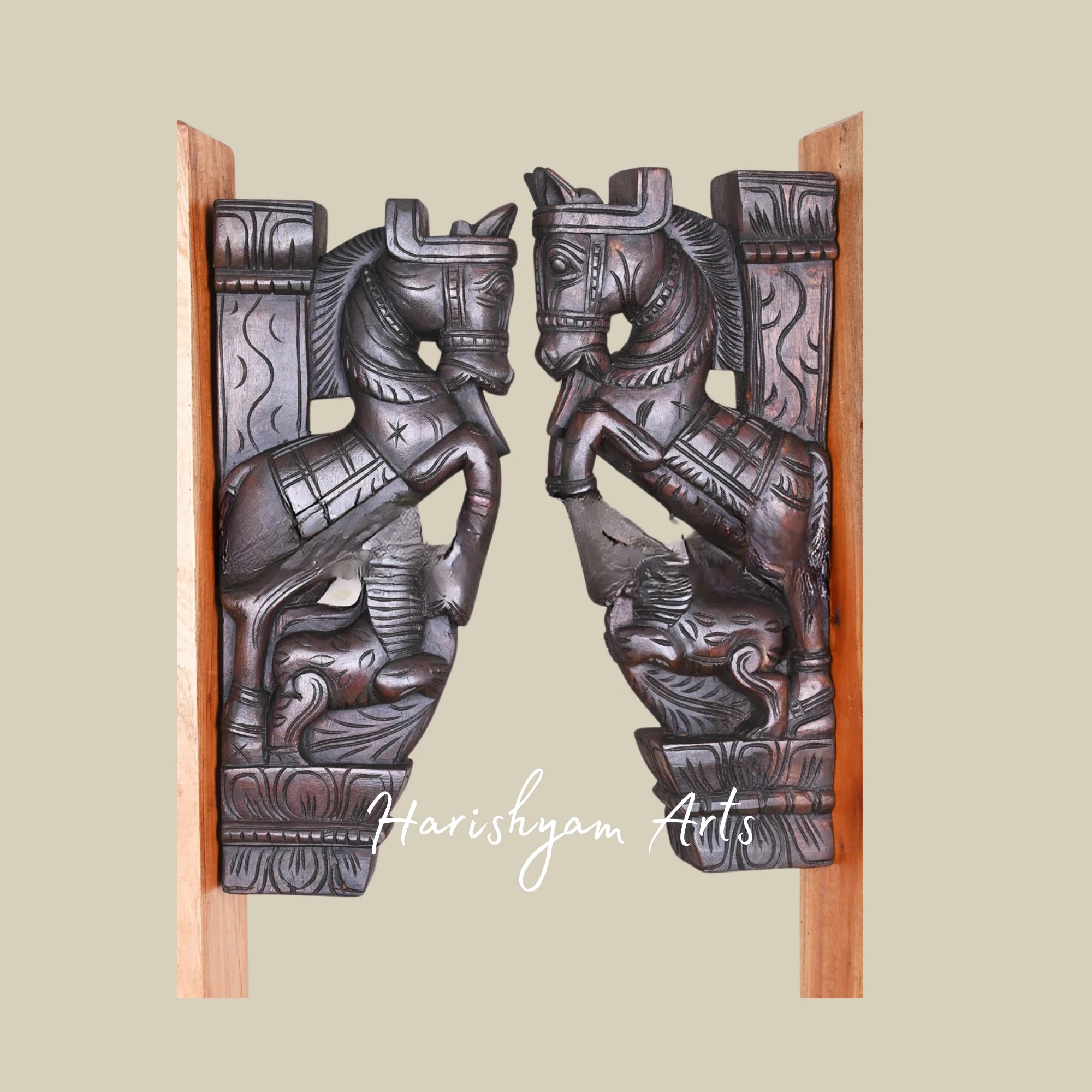 18" Elegant Paired Wooden Wall Brackets with Good Luck Upraised Legs Design