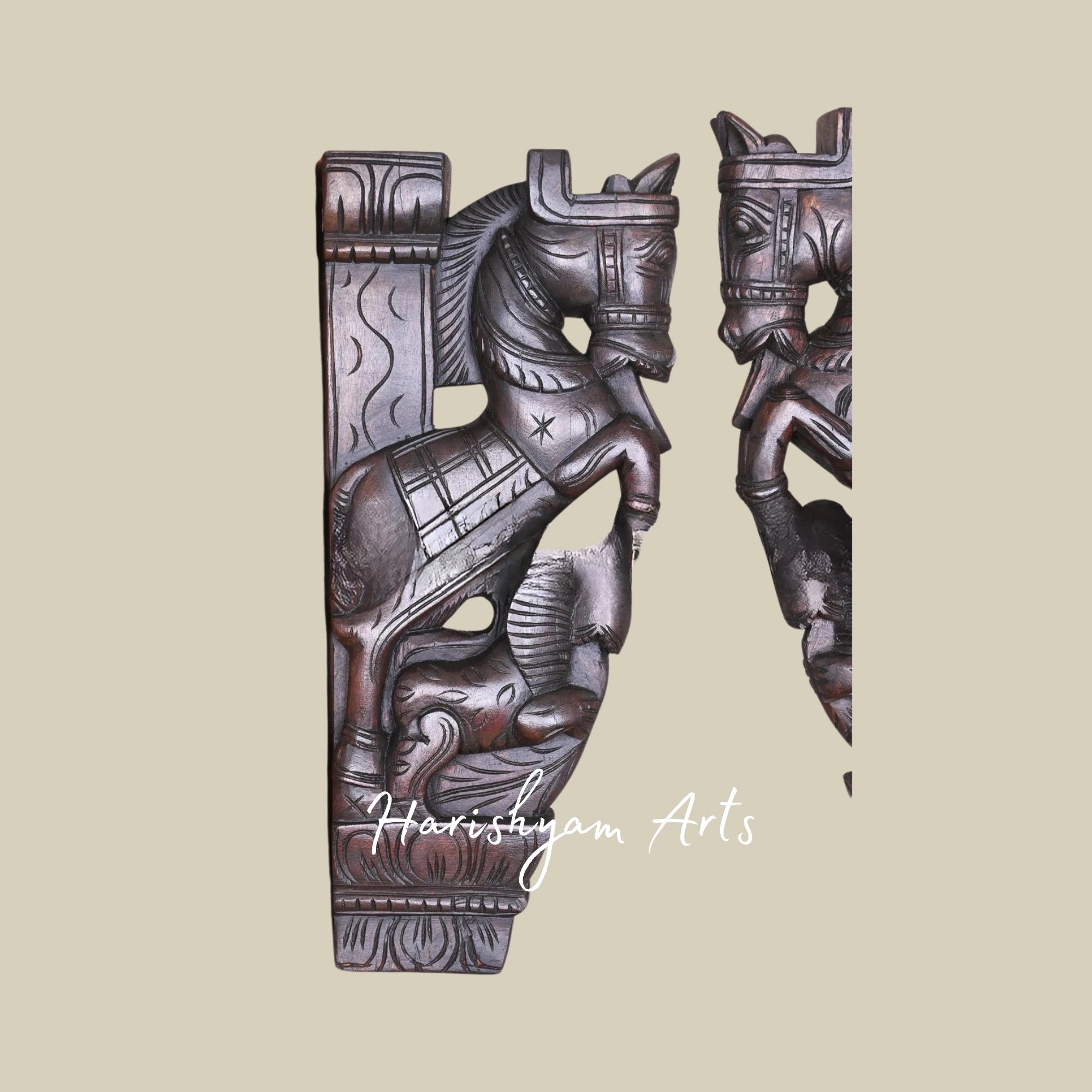 18" Elegant Paired Wooden Wall Brackets with Good Luck Upraised Legs Design
