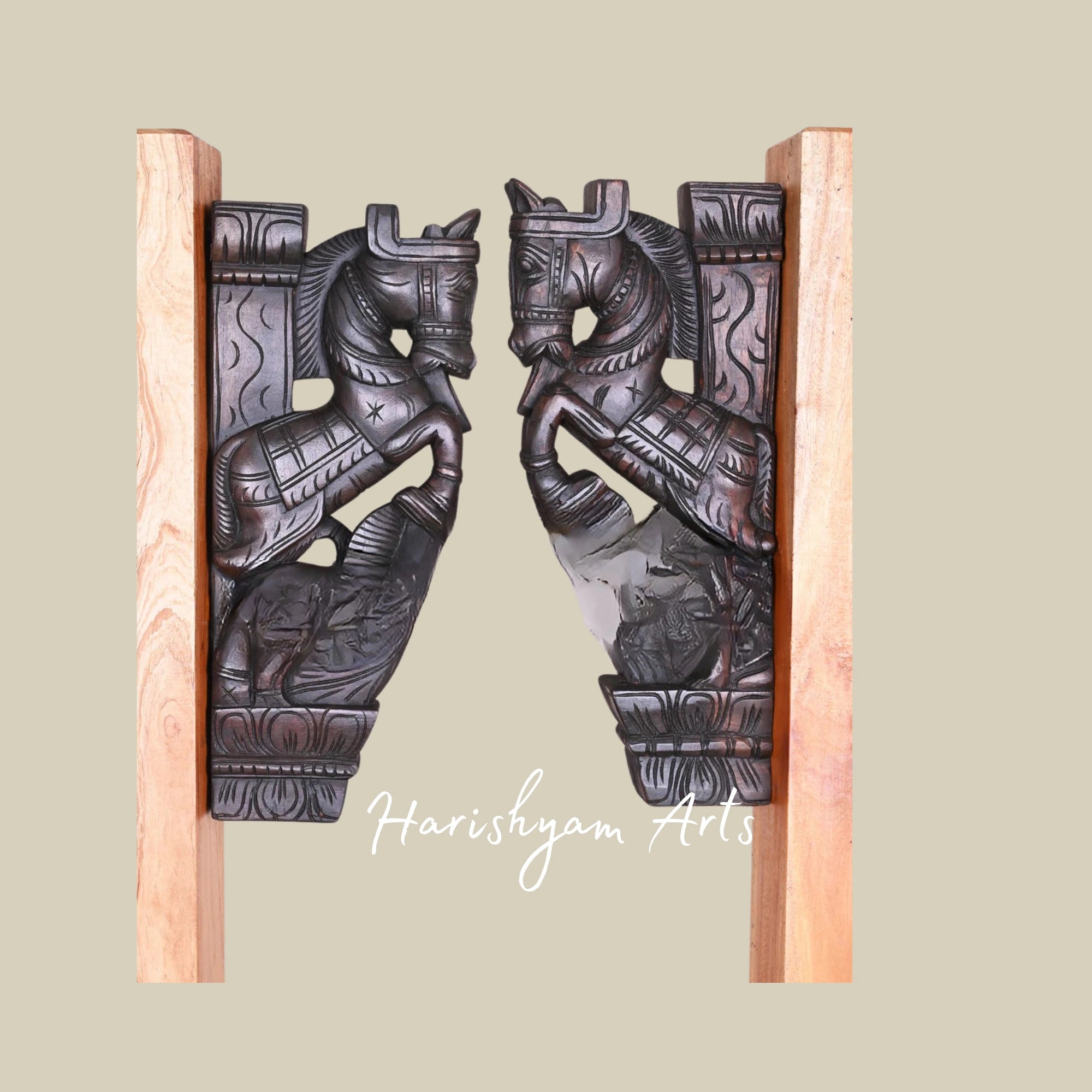 18" Elegant Paired Wooden Wall Brackets with Good Luck Upraised Legs Design