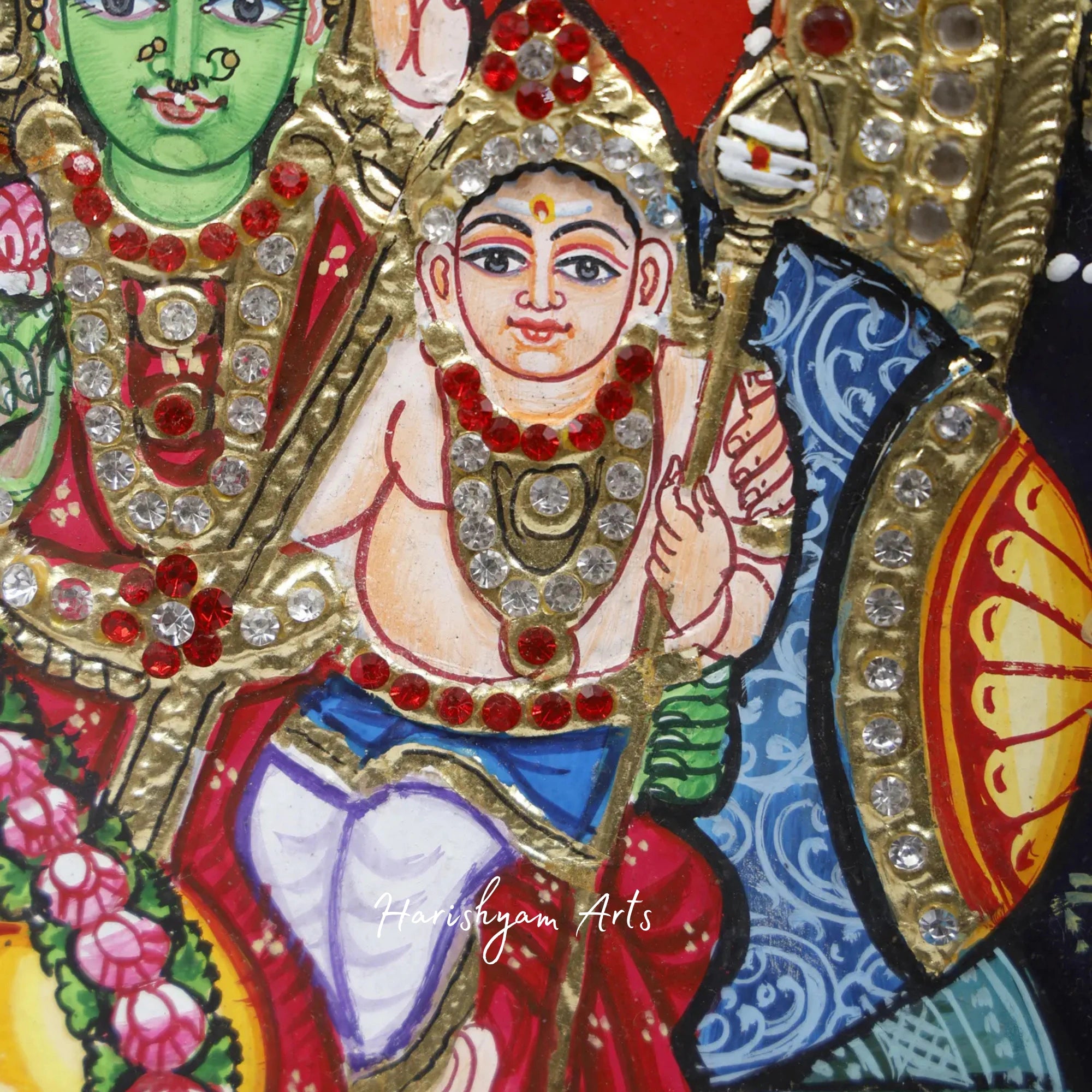 18" Exquisite Shiva Parivar Tanjore Painting with 24 Karat Gold Work