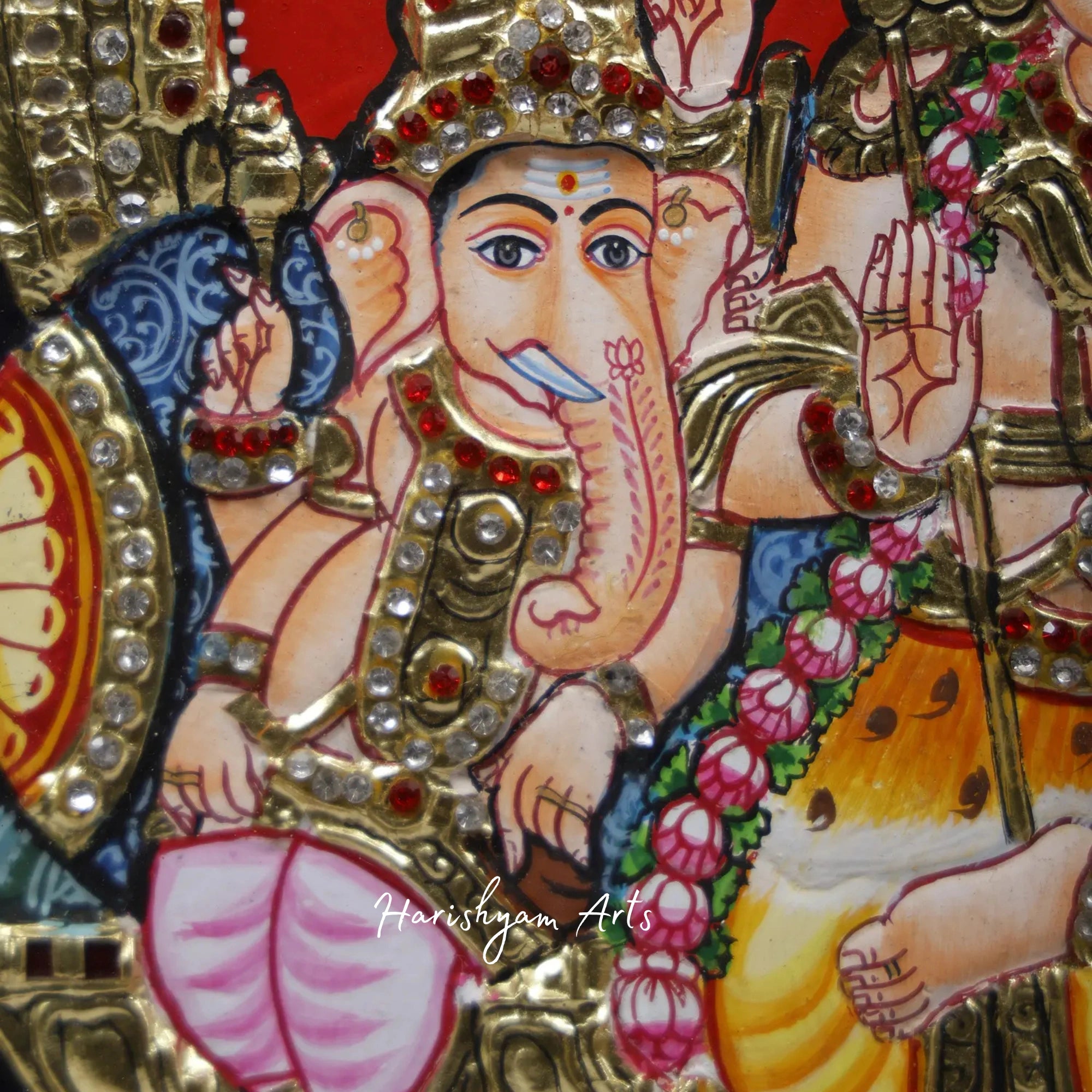 18" Exquisite Shiva Parivar Tanjore Painting with 24 Karat Gold Work