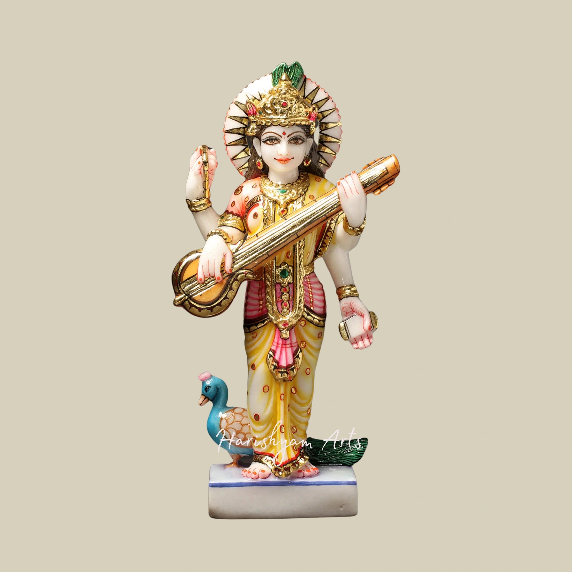 18" Four-Armed Standing Goddess Saraswati Marble Murti