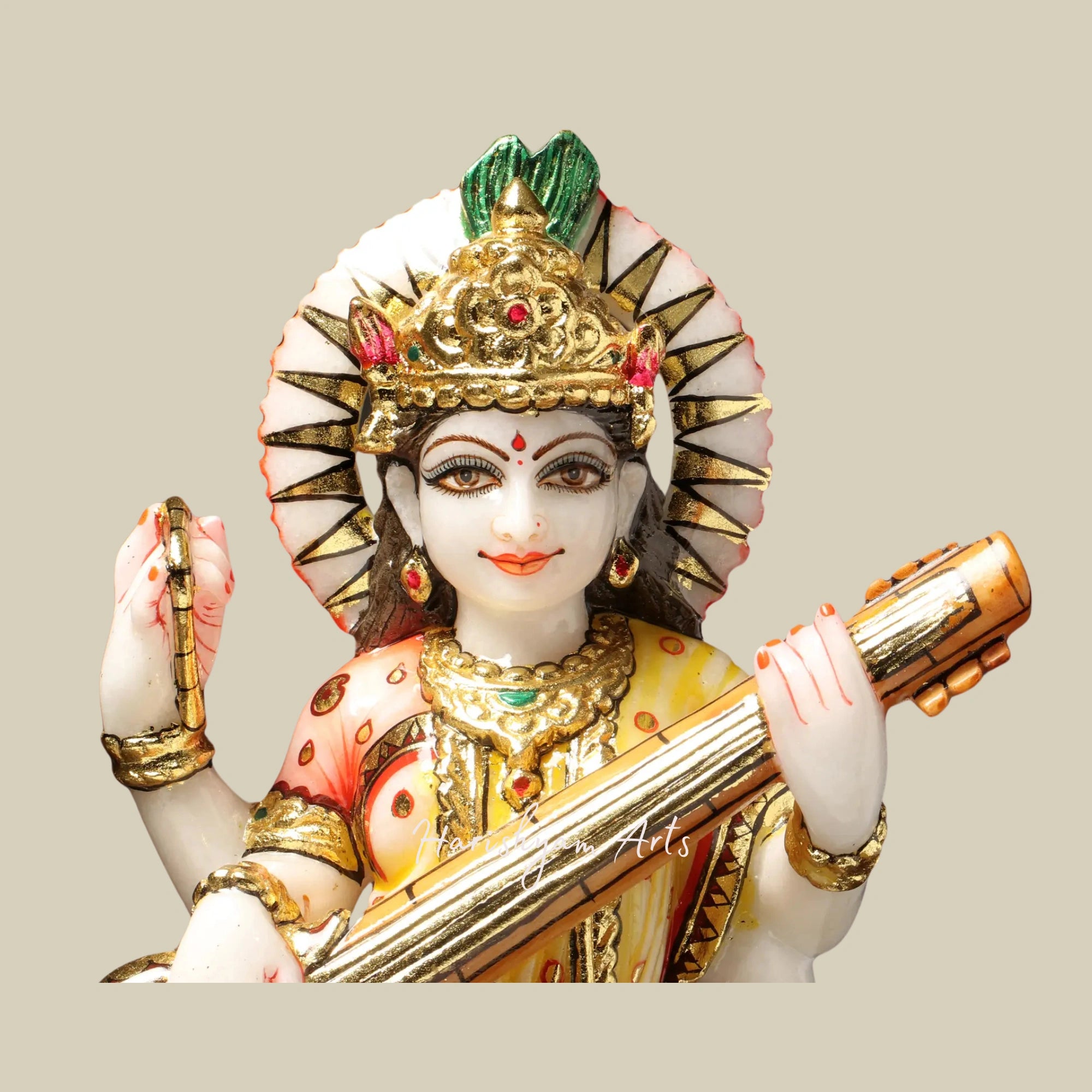 18" Four-Armed Standing Goddess Saraswati Marble Murti1