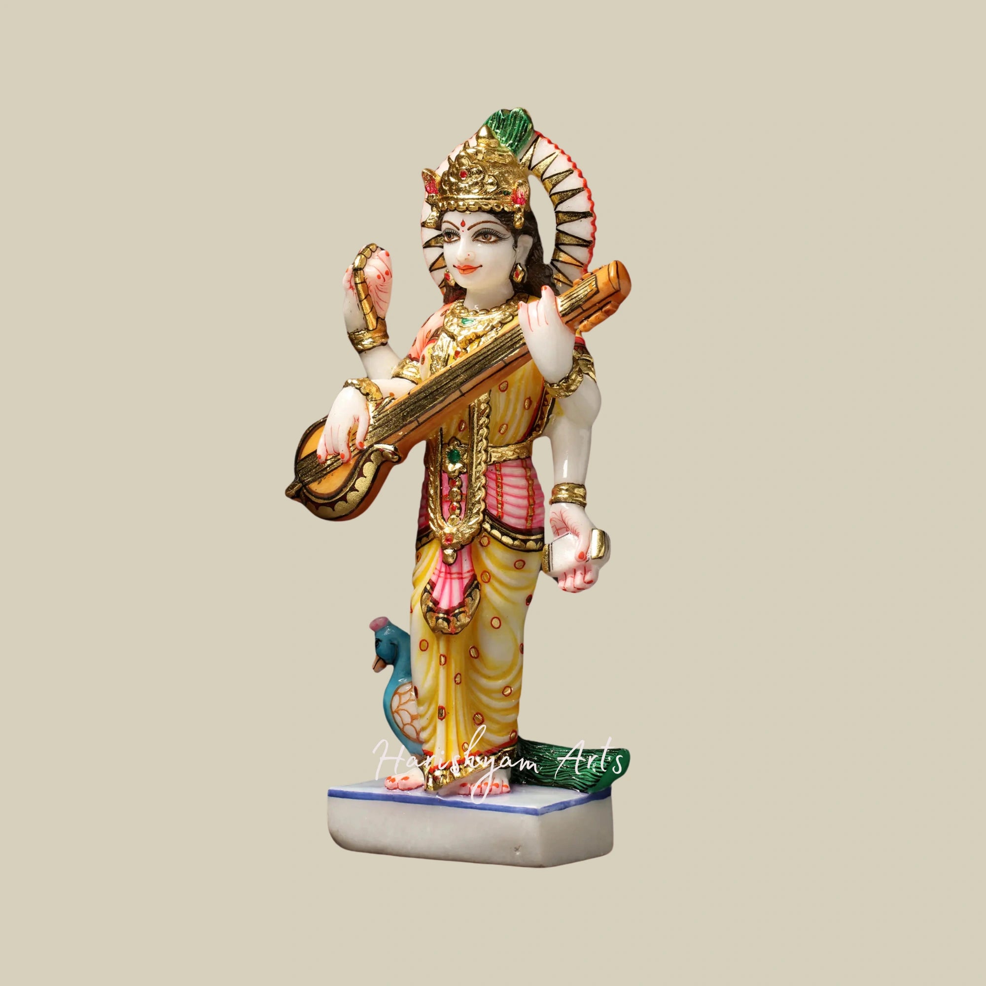 18" Four-Armed Standing Goddess Saraswati Marble Murti8