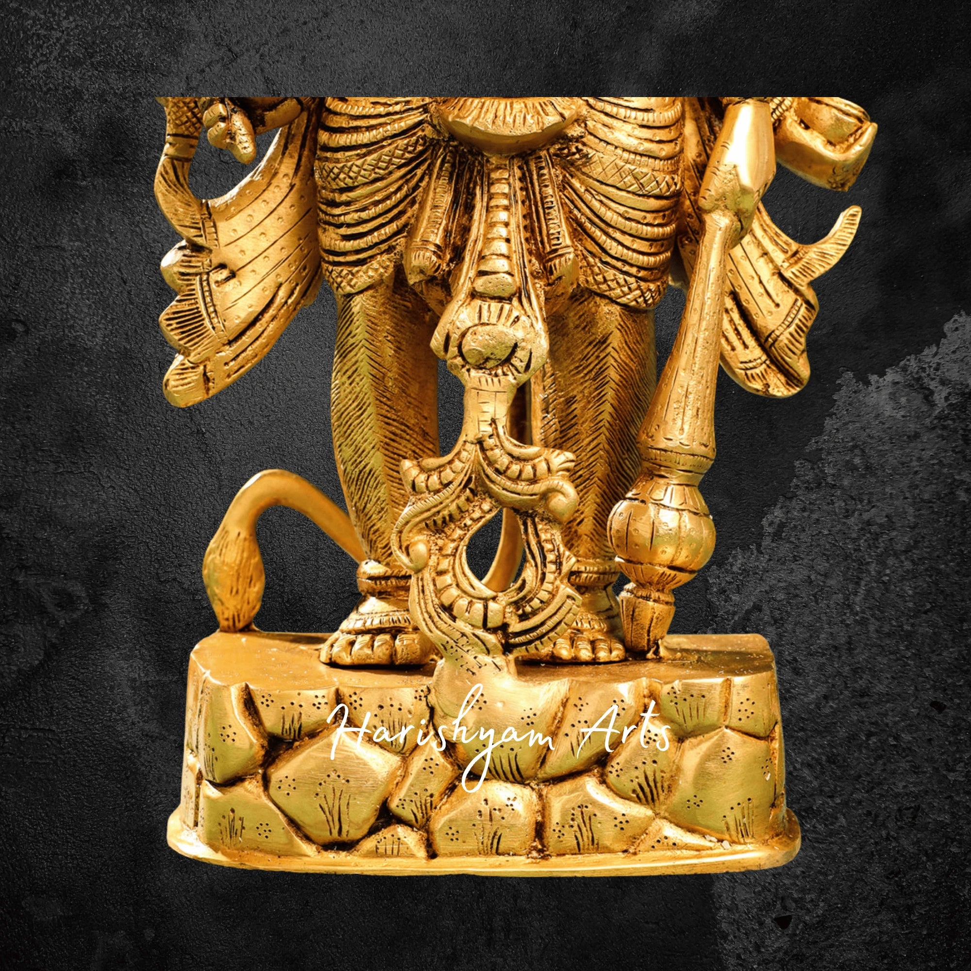 18" Gold Polish Brass Hanuman Murti in Panchmukhi Form for Protection and Blessings