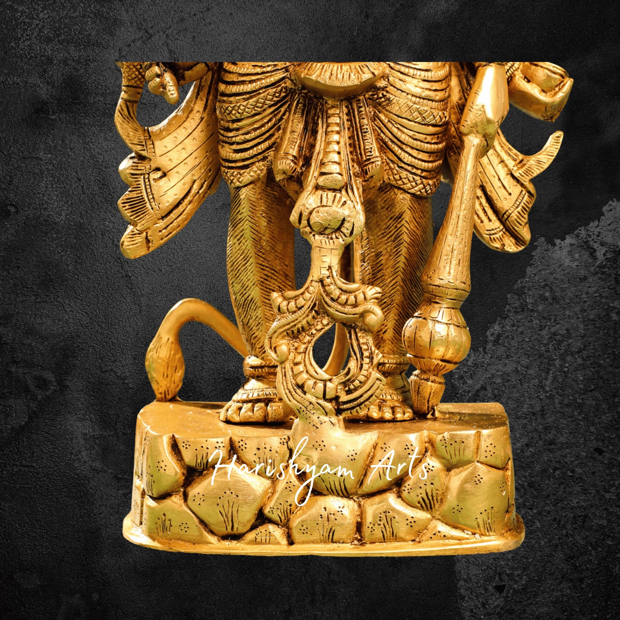 18" Gold Polish Brass Hanuman Murti in Panchmukhi Form for Protection and Blessings