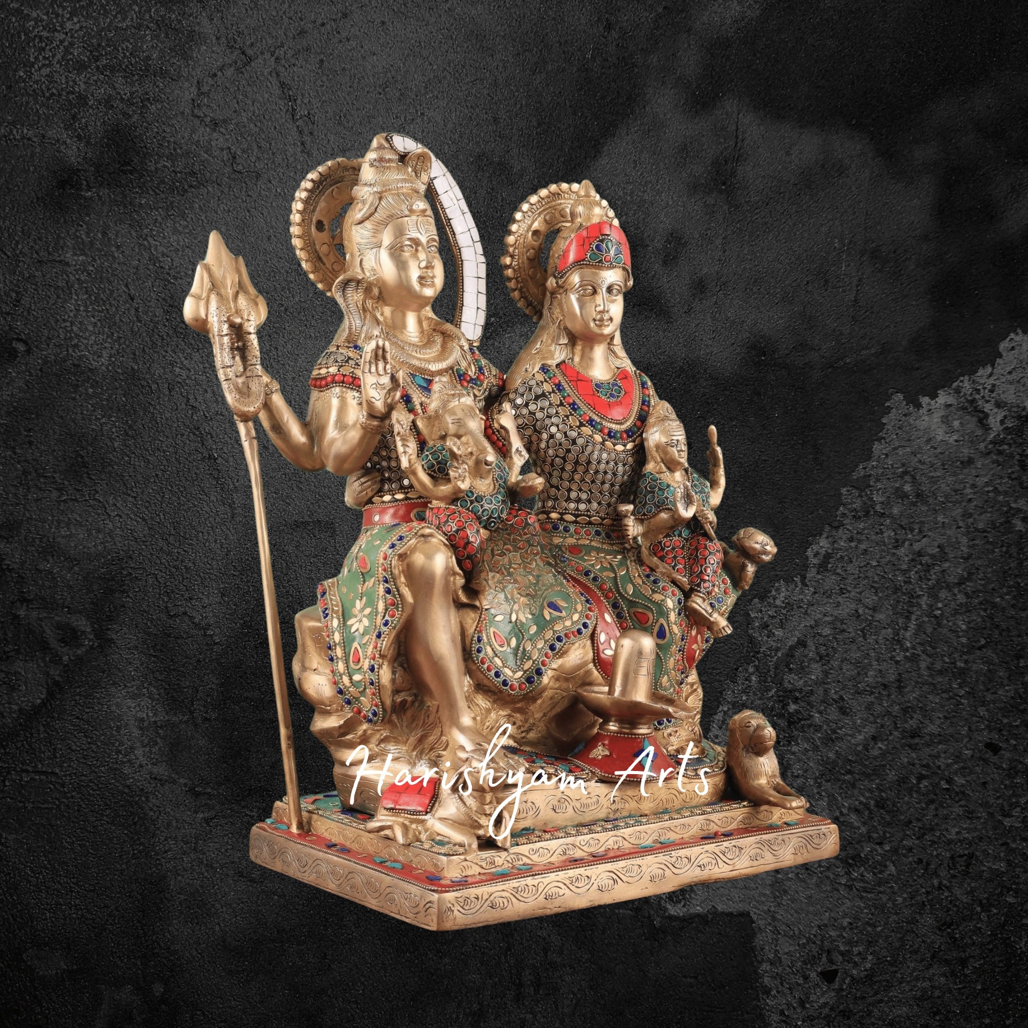 18" Handcrafted Brass Lord Shiva Family Idol with Meenakari Artwork