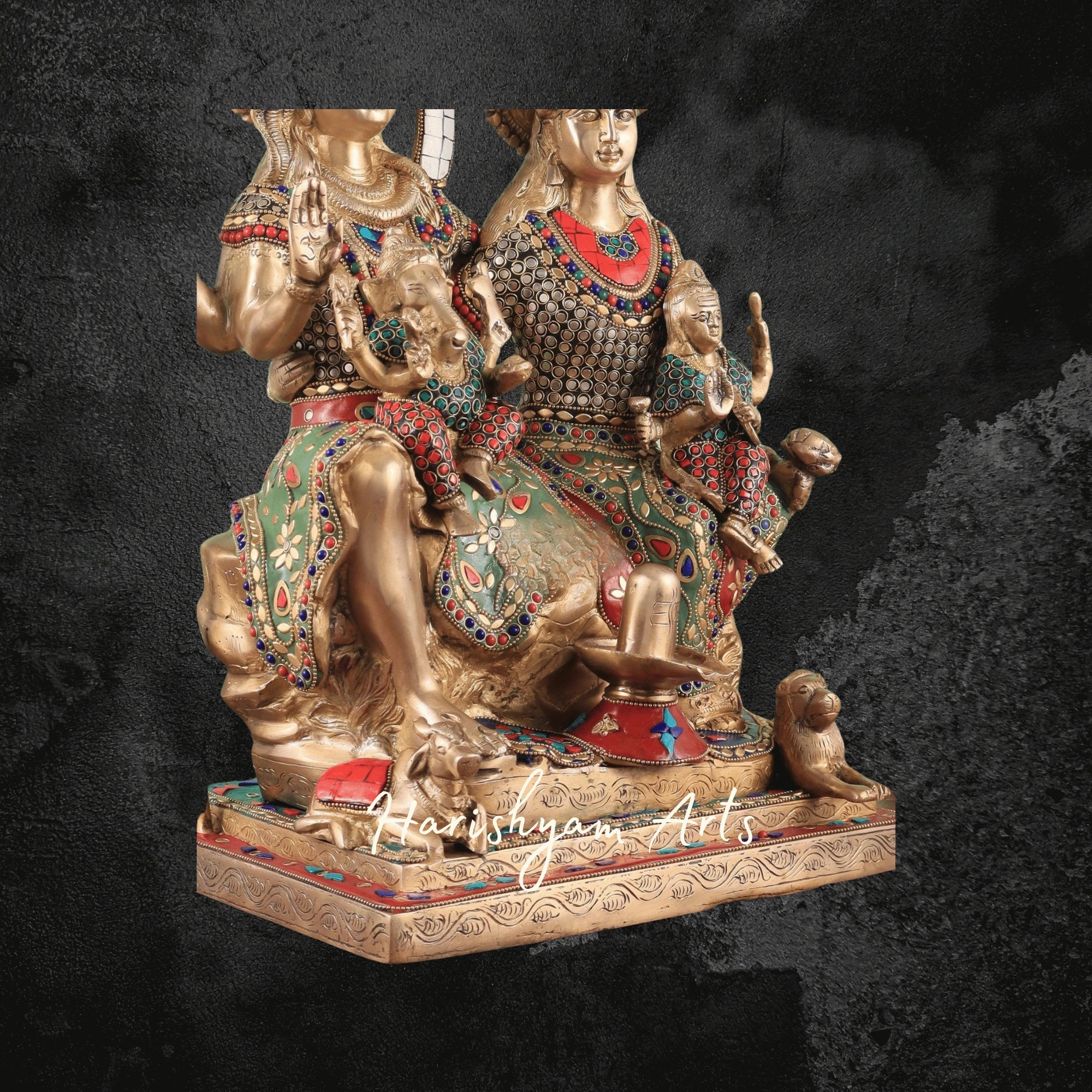 18" Handcrafted Brass Lord Shiva Family Idol with Meenakari Artwork