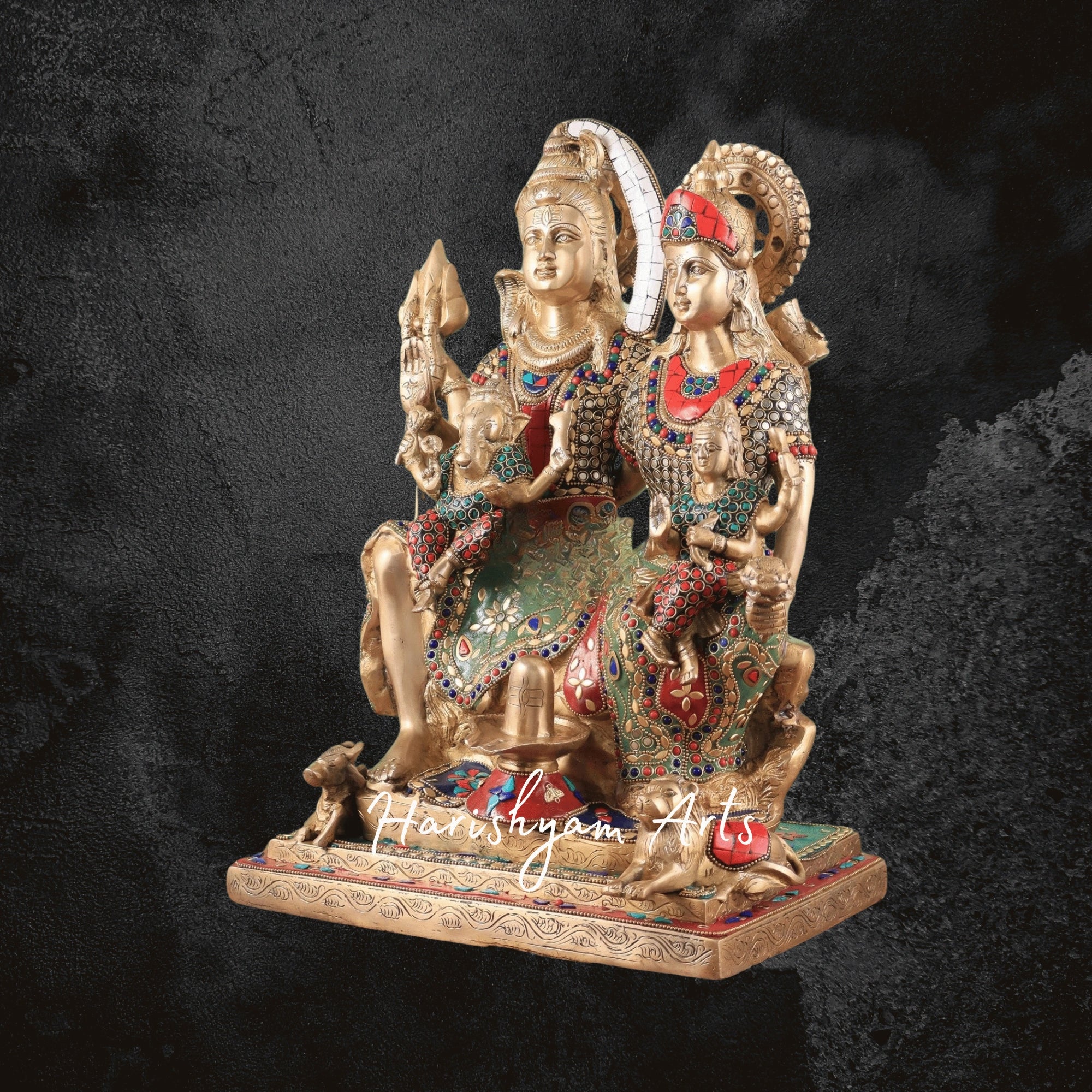 18" Handcrafted Brass Lord Shiva Family Idol with Meenakari Artwork