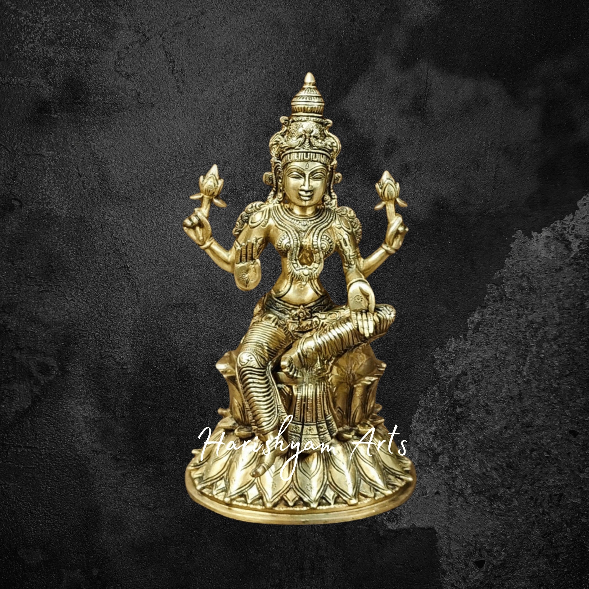 18" Handcrafted Pure Brass Laxmi Idol with a Shining Gold Finish