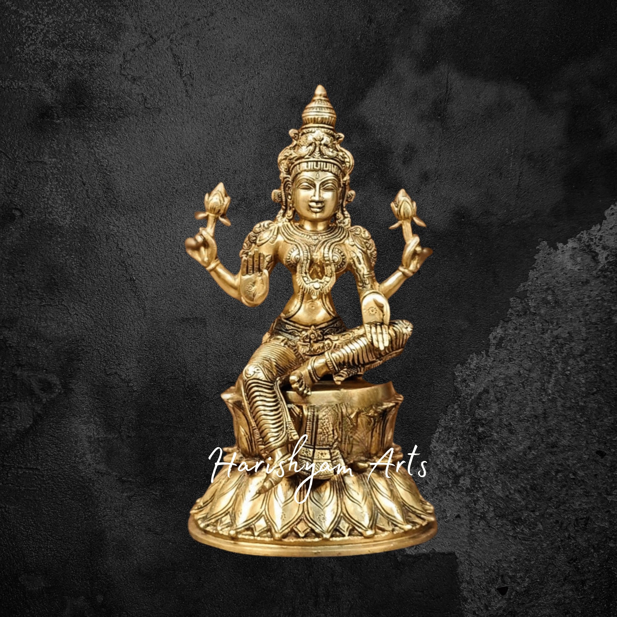 18" Handcrafted Pure Brass Laxmi Idol with a Shining Gold Finish