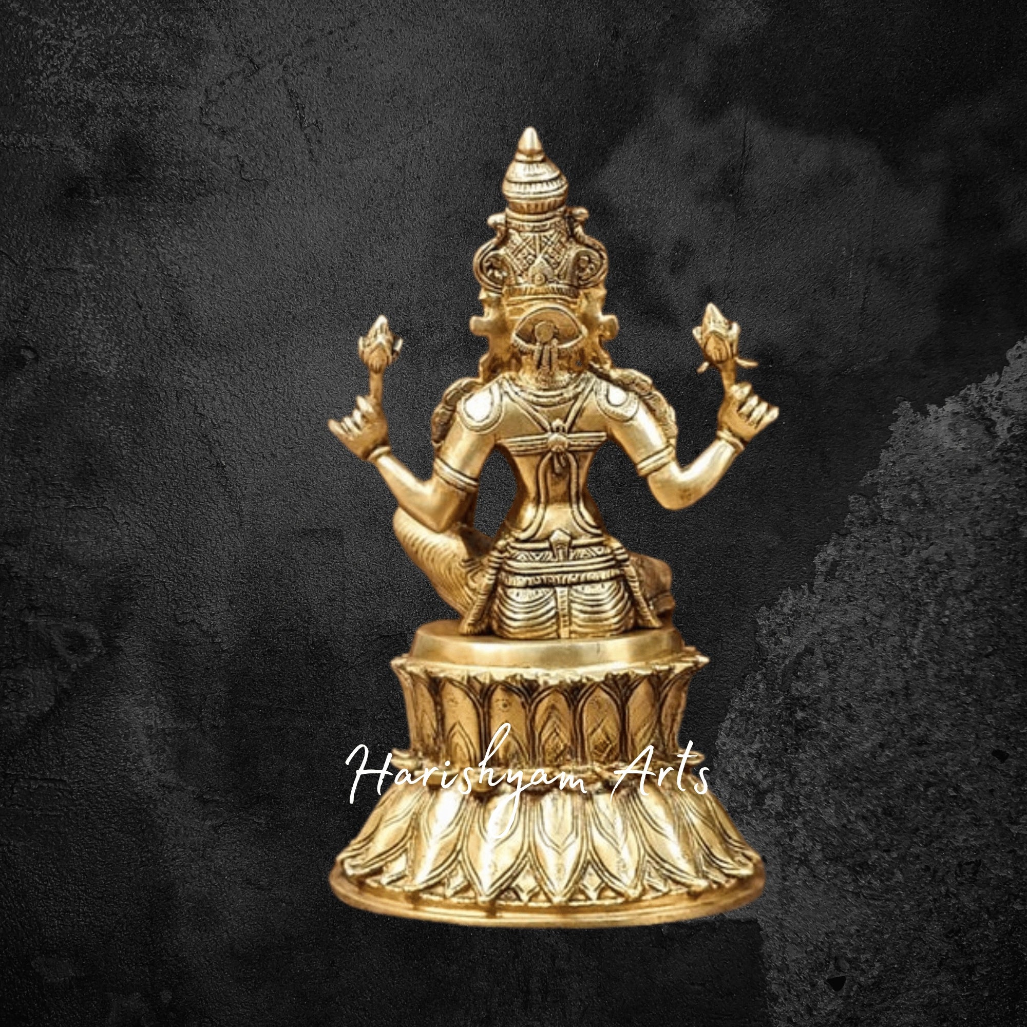 18" Handcrafted Pure Brass Laxmi Idol with a Shining Gold Finish