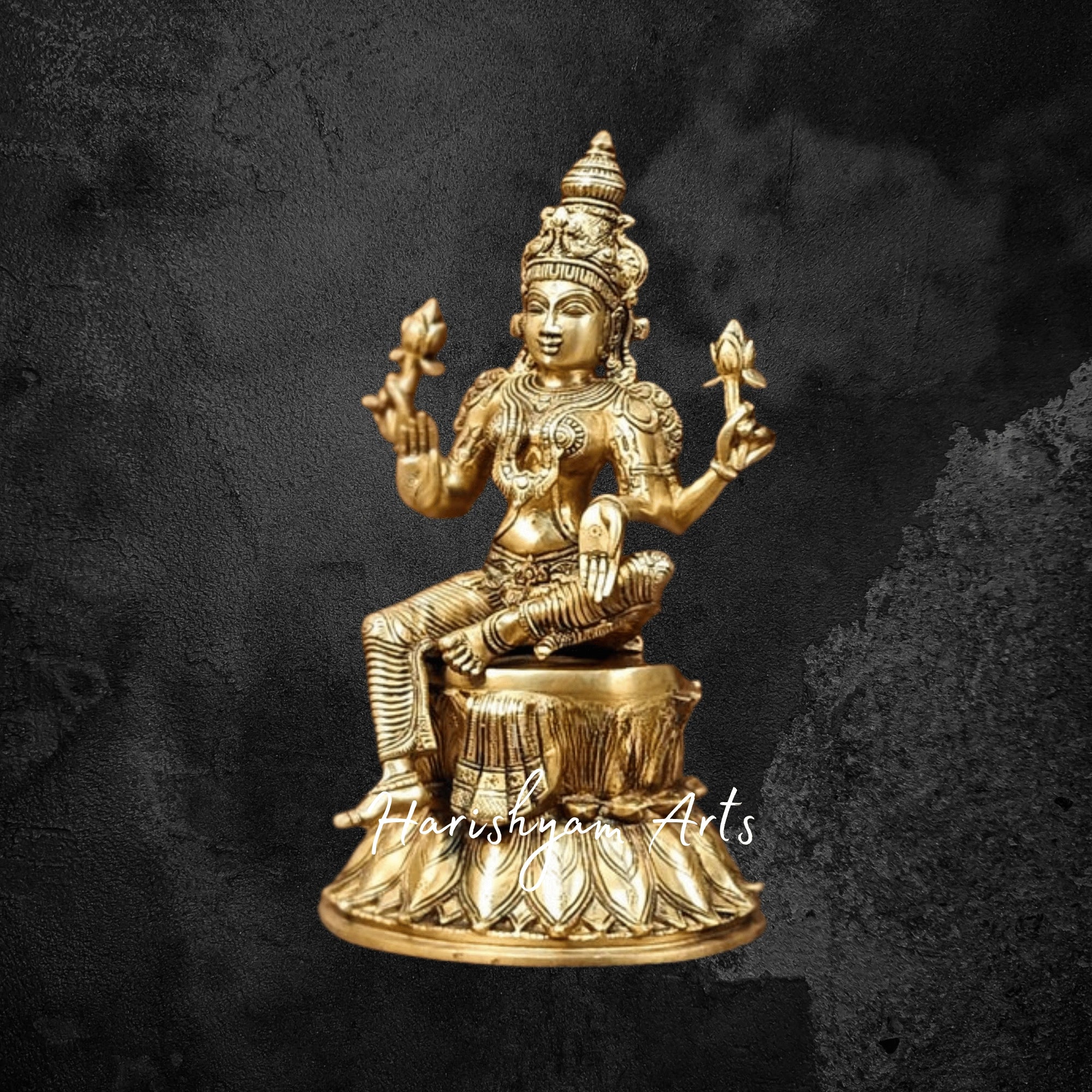 18" Handcrafted Pure Brass Laxmi Idol with a Shining Gold Finish