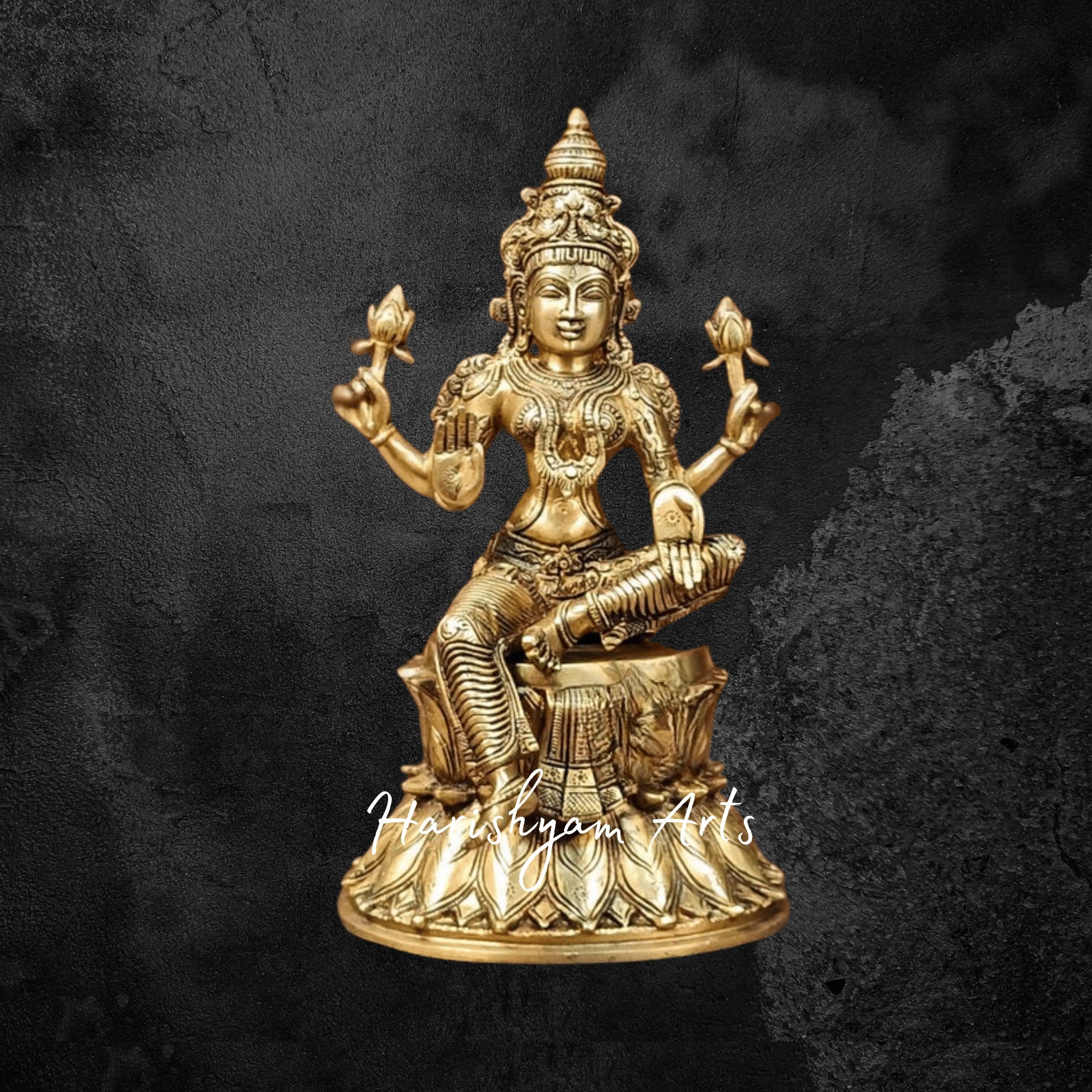 18" Handcrafted Pure Brass Laxmi Idol with a Shining Gold Finish