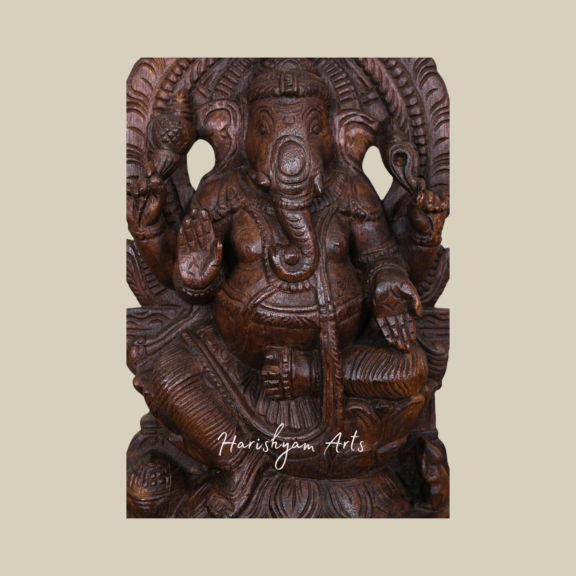 18" Handcrafted Wooden Ganesha Statue for Wall Hanging Pooja Room Decor2