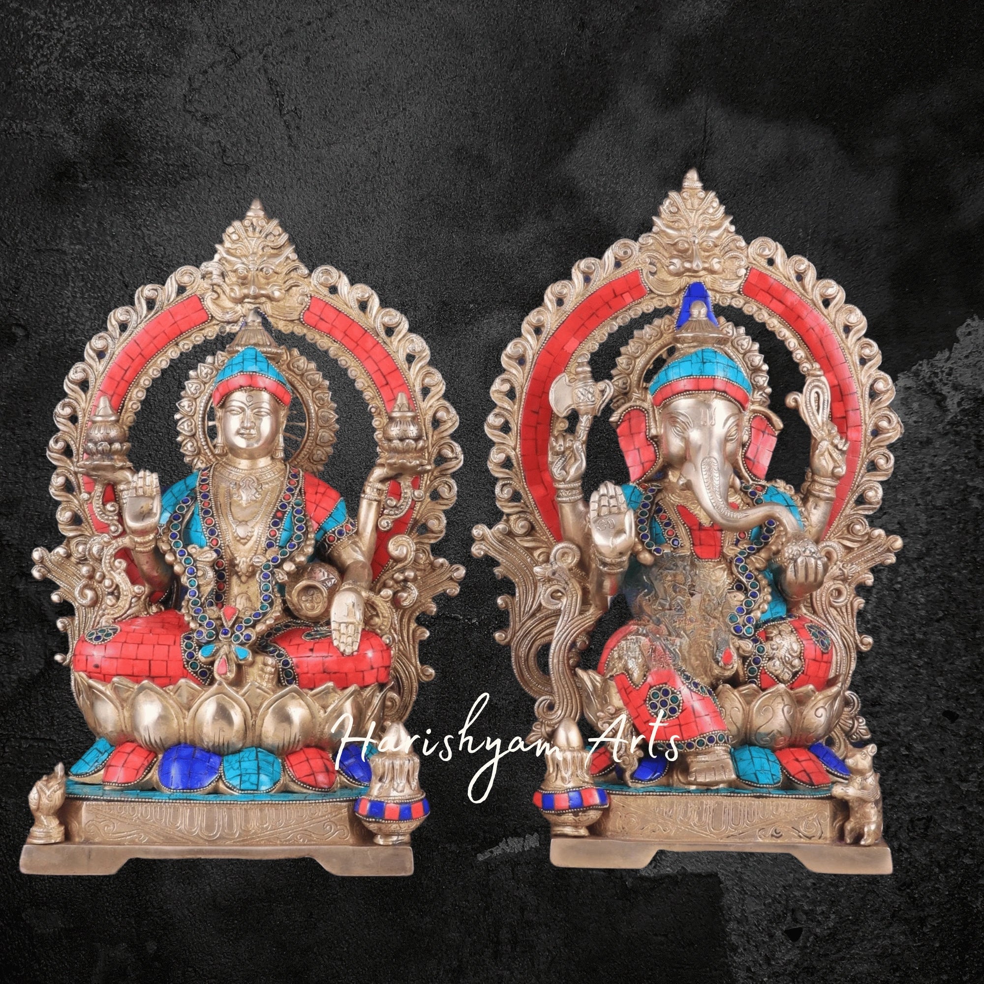 18" Large Brass Laxmi Ganesh Statue for Mandir and Temple