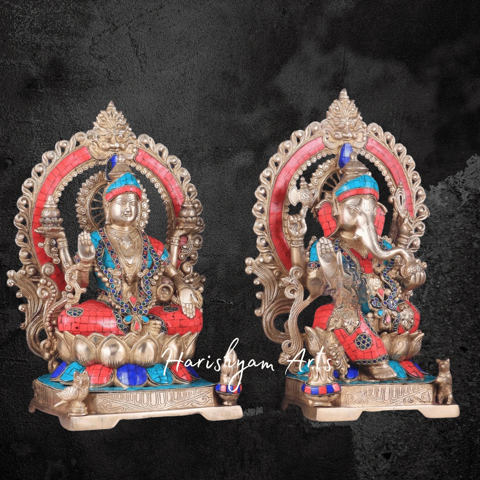 18" Large Brass Laxmi Ganesh Statue for Mandir and Temple1