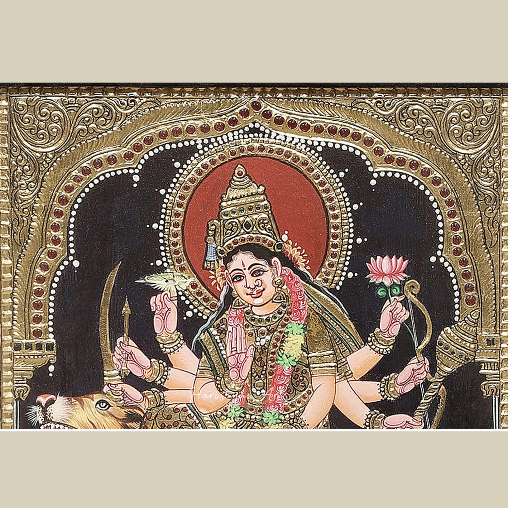 18" Large Durga Tanjore Painting with 24K Gold and Vibrant Colors