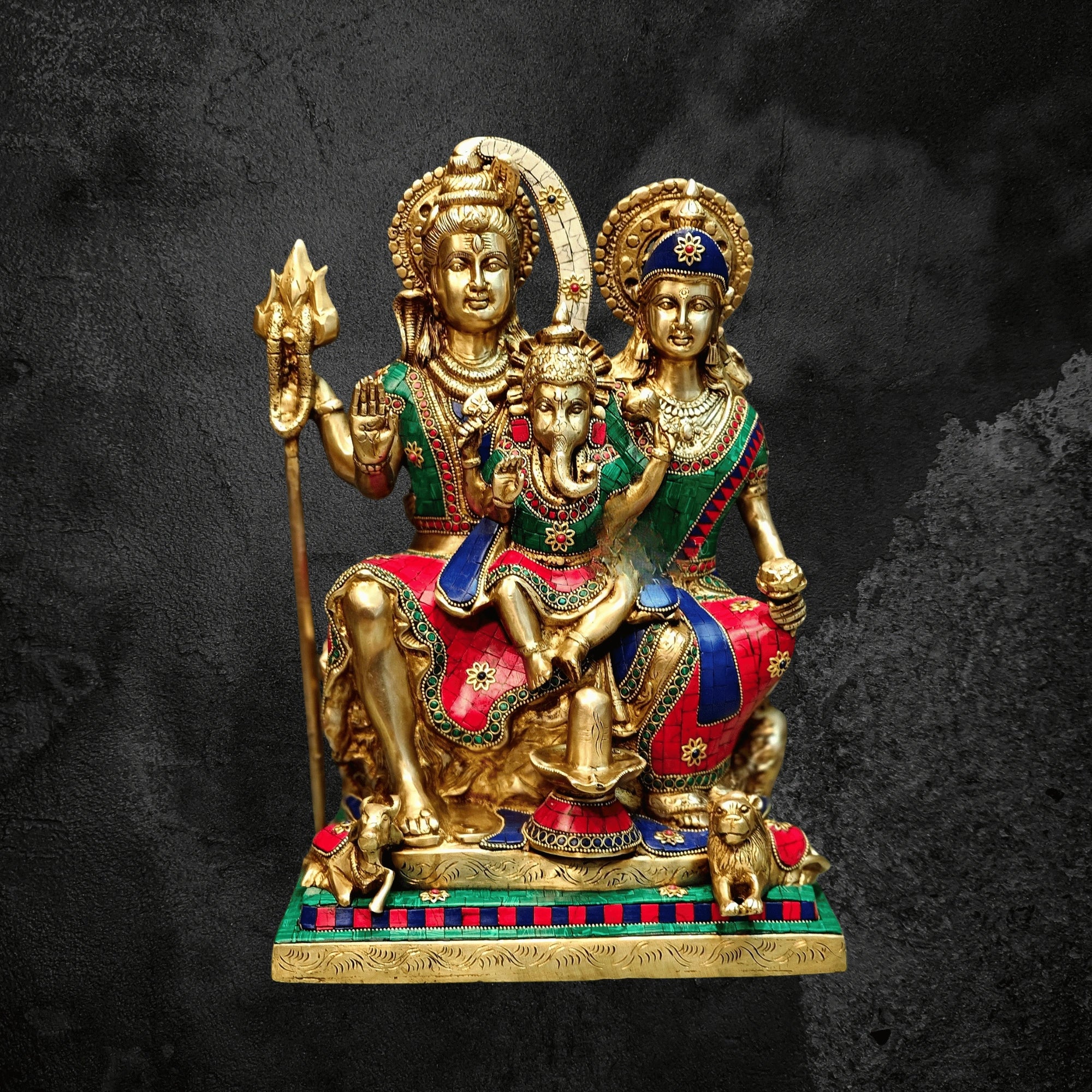 18" Lord Shiva Parivar Statue in Superfine Brass Finish
