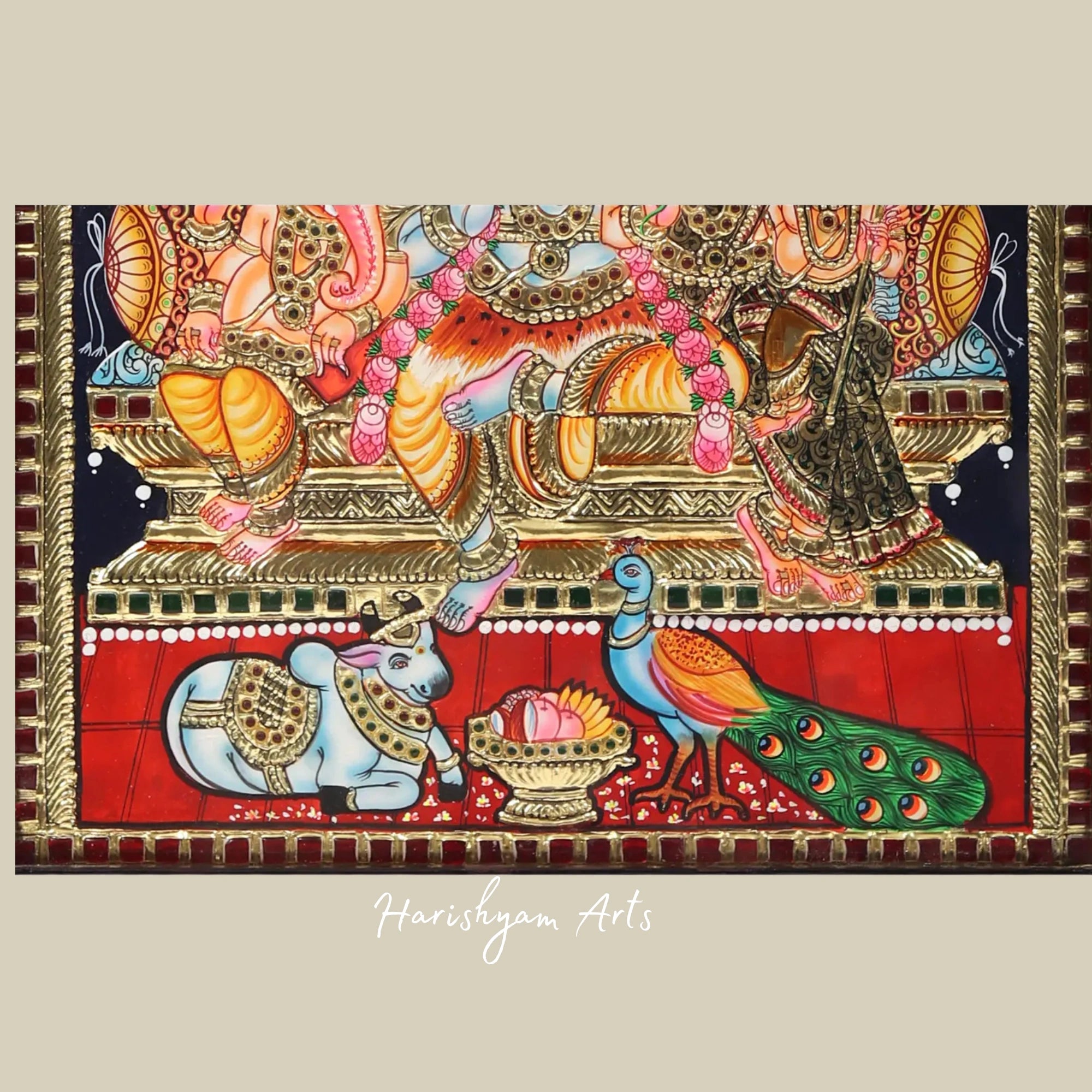 18" Lord Shiva Parivar Tanjore Painting with Frame and Traditional Gold Work