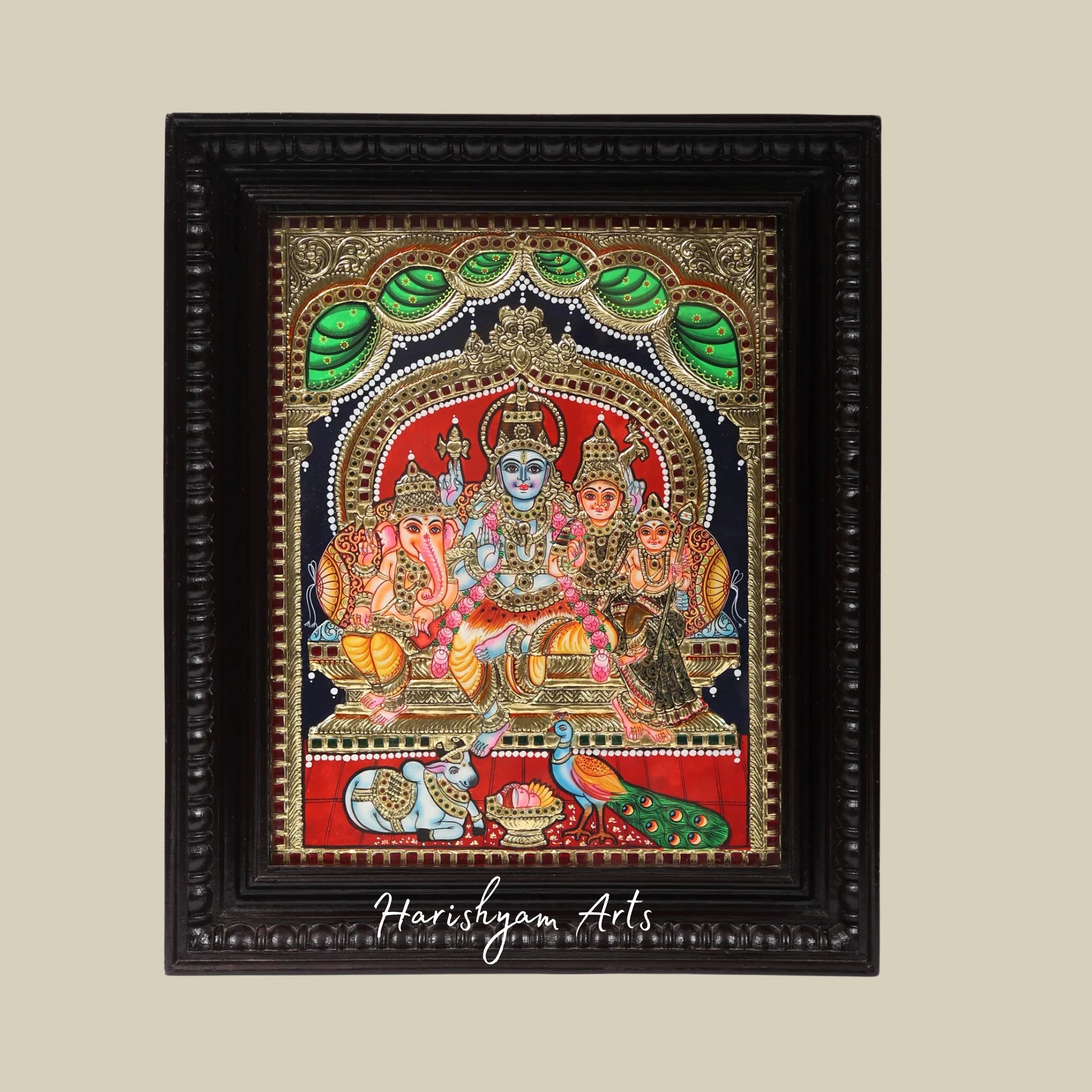 18" Lord Shiva Parivar Tanjore Painting with Frame and Traditional Gold Work