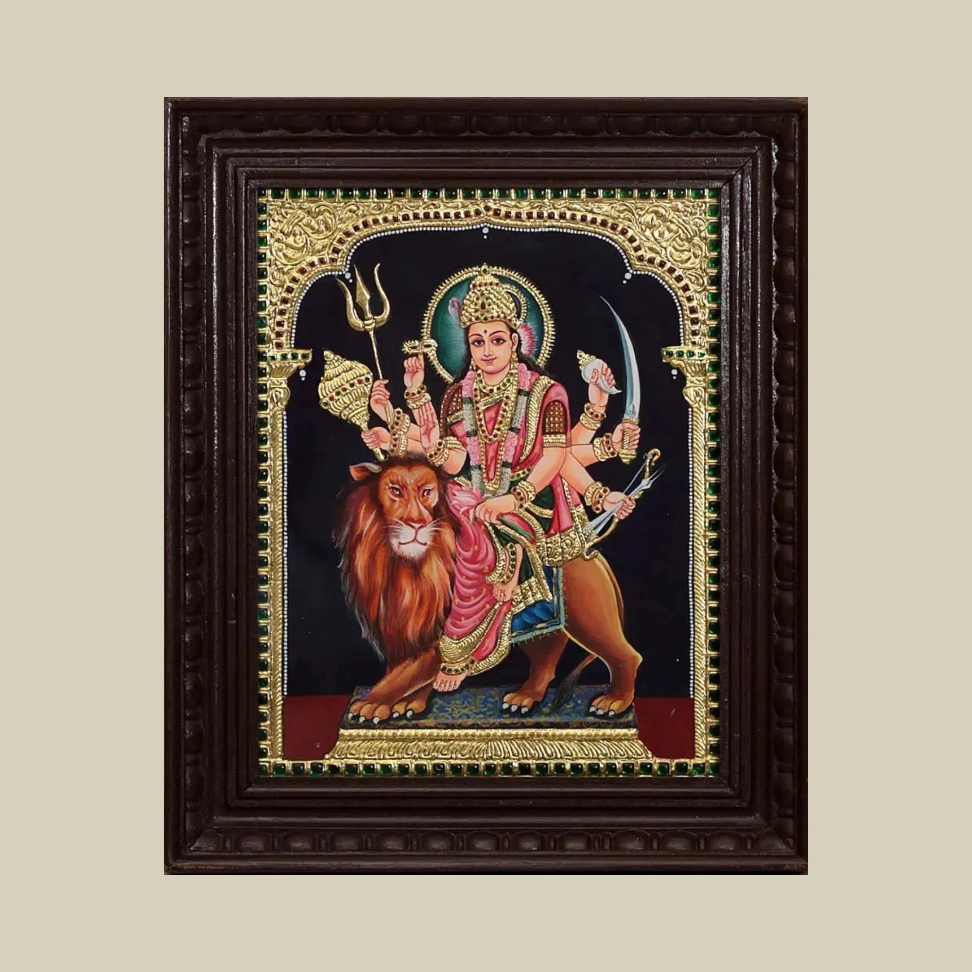18" Mother Goddess Durga Tanjore Painting with Elegant Framing
