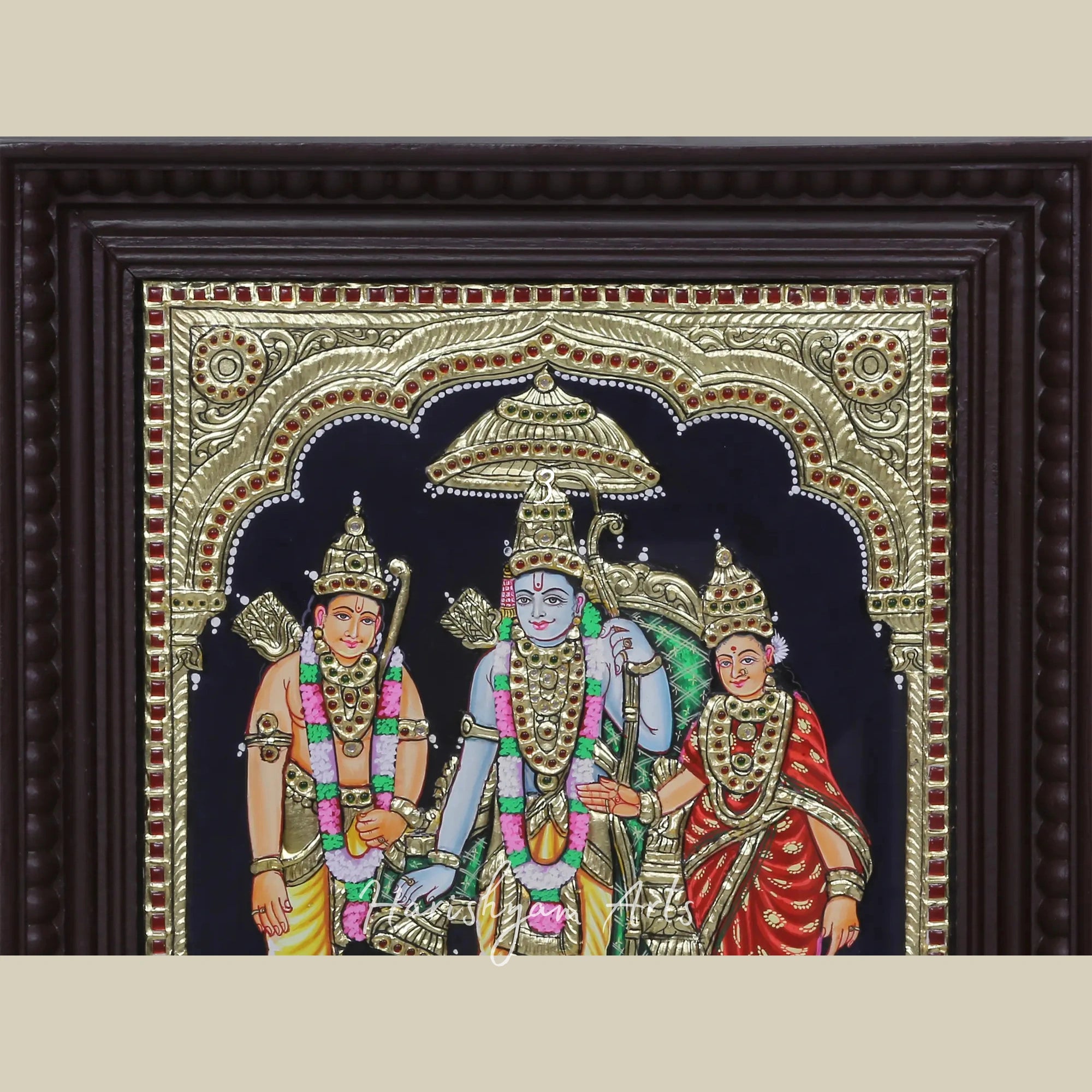 18" Ram, Sita, Laxman, and Hanuman Tanjore Painting for Spiritual Decor