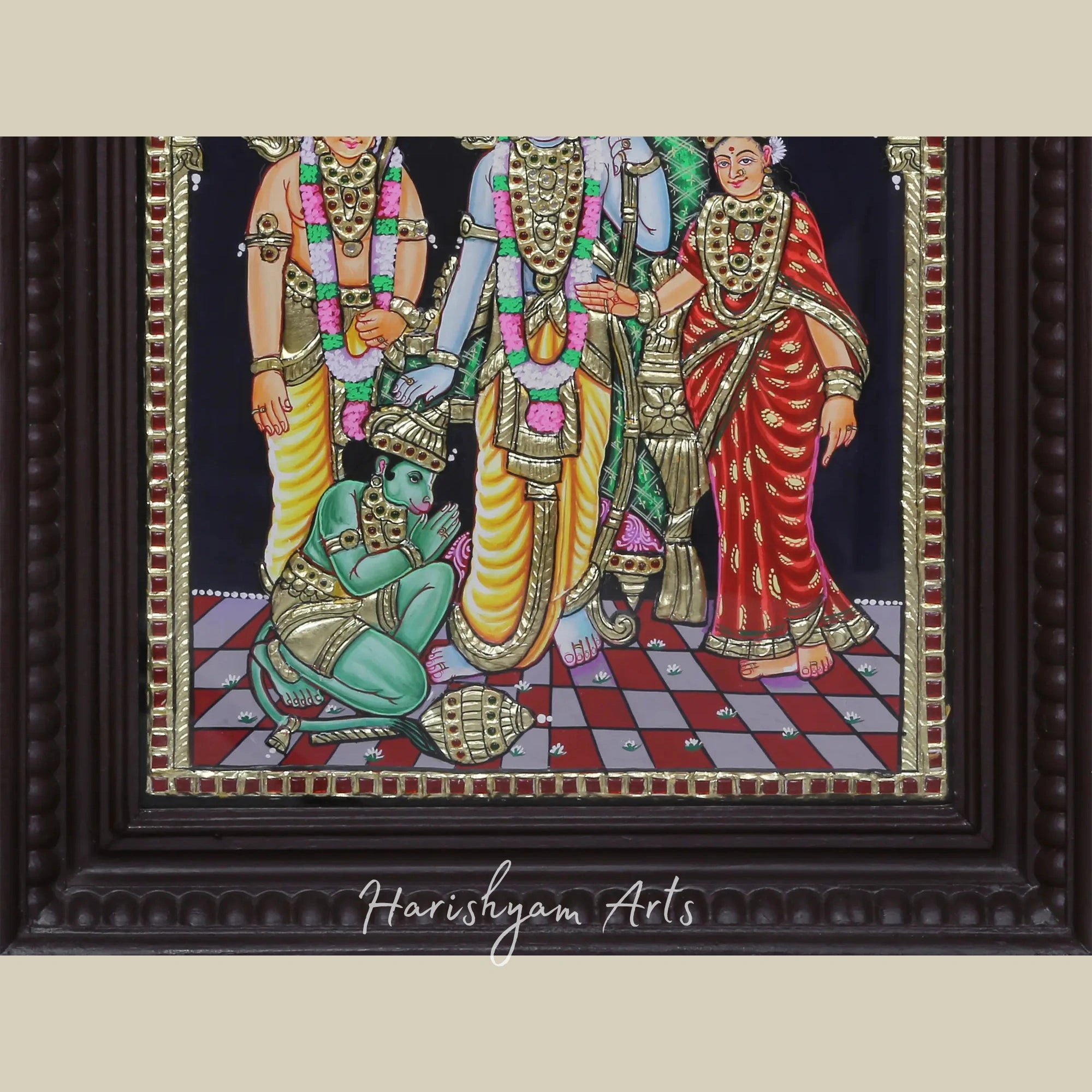 18" Ram, Sita, Laxman, and Hanuman Tanjore Painting for Spiritual Decor