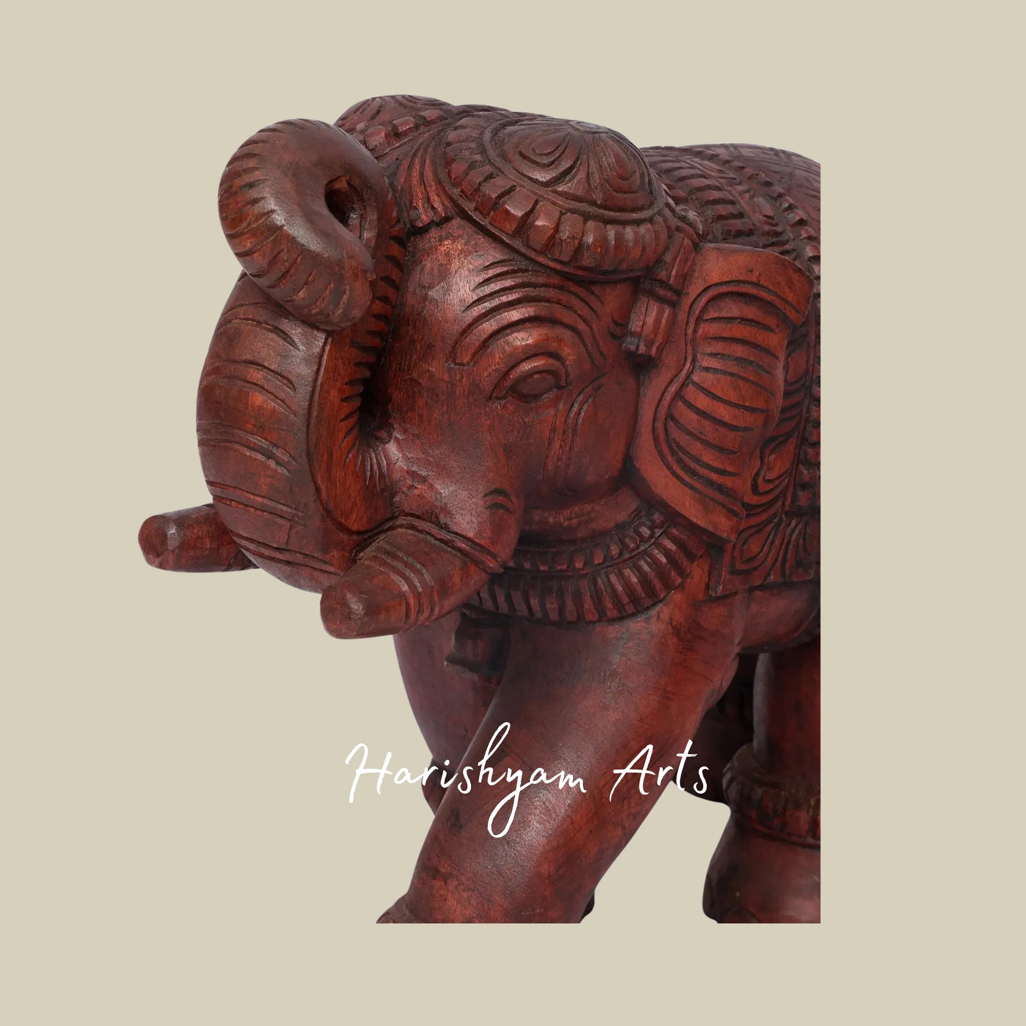 18" Royal Wooden Elephant Set – Artisan Handmade Figurines for Shelf and Table Decor