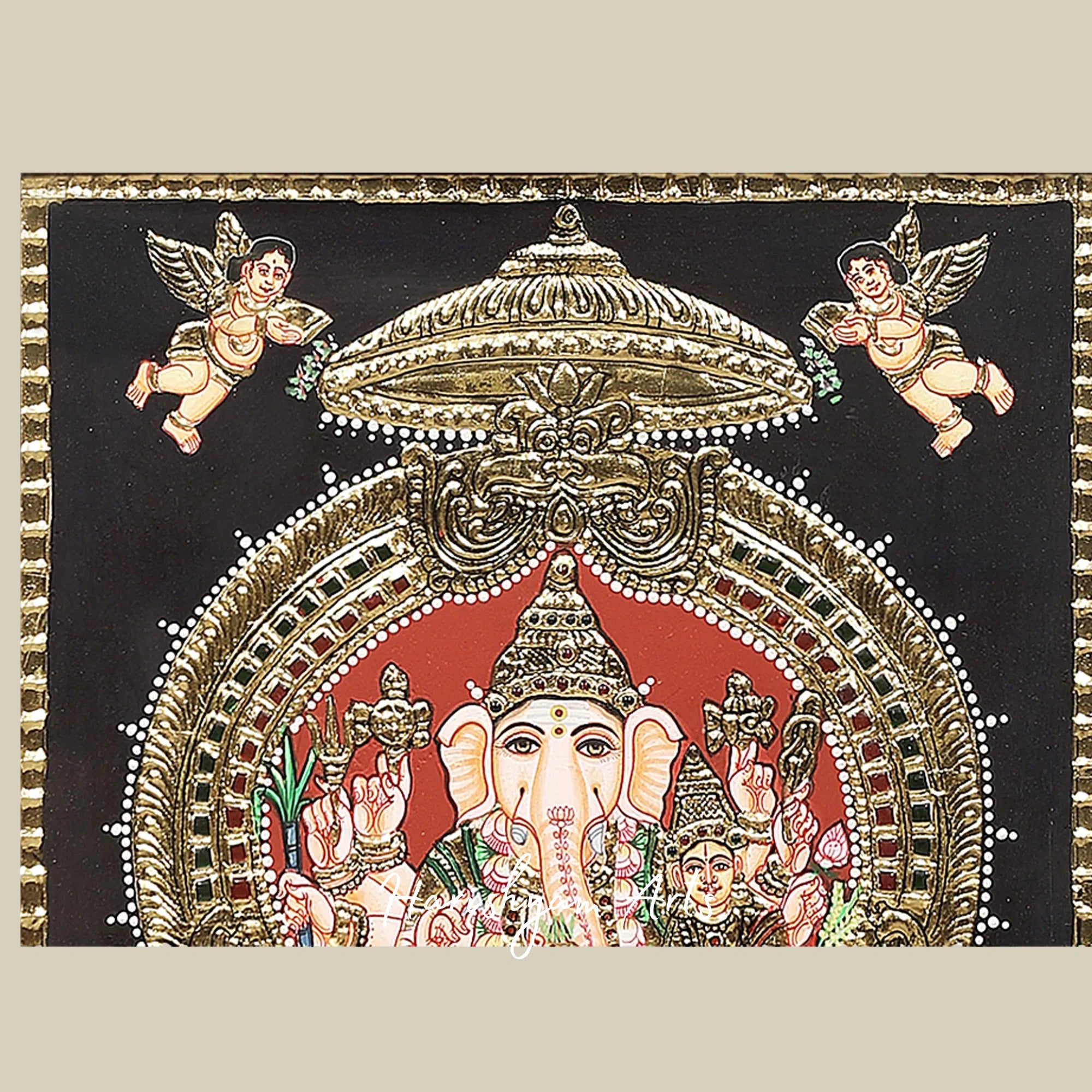 18" Shakti Ganesha Tanjore Painting with Intricate 24K Gold Highlight1