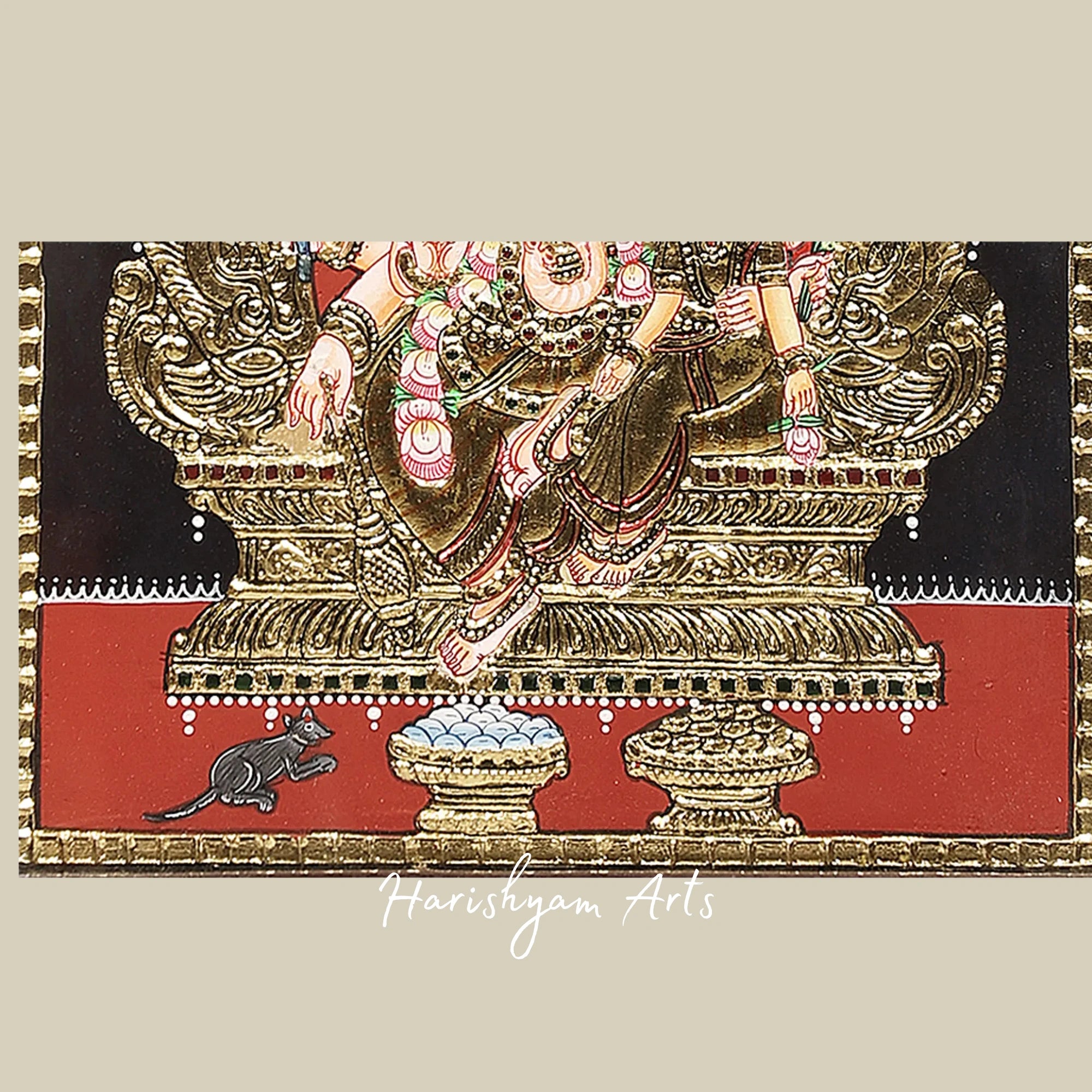 18" Shakti Ganesha Tanjore Painting with Intricate 24K Gold Highlight2