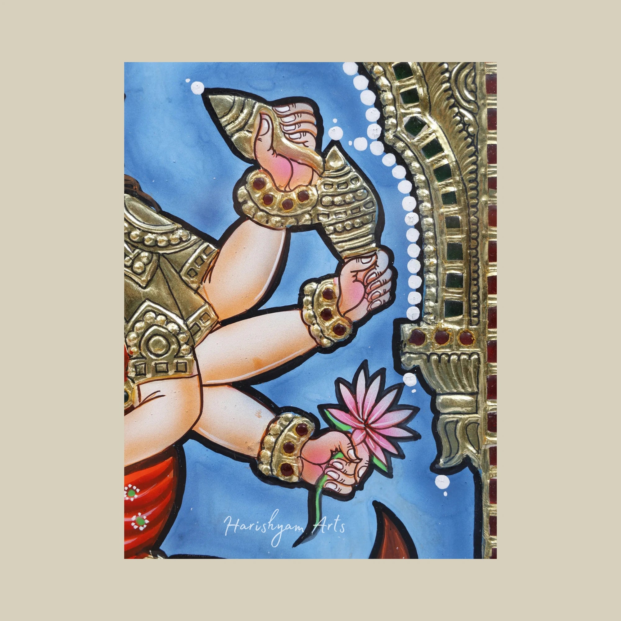 18" Sherawali Maa Tanjore Painting with Handcrafted 24K Gold and Teakwood Frame