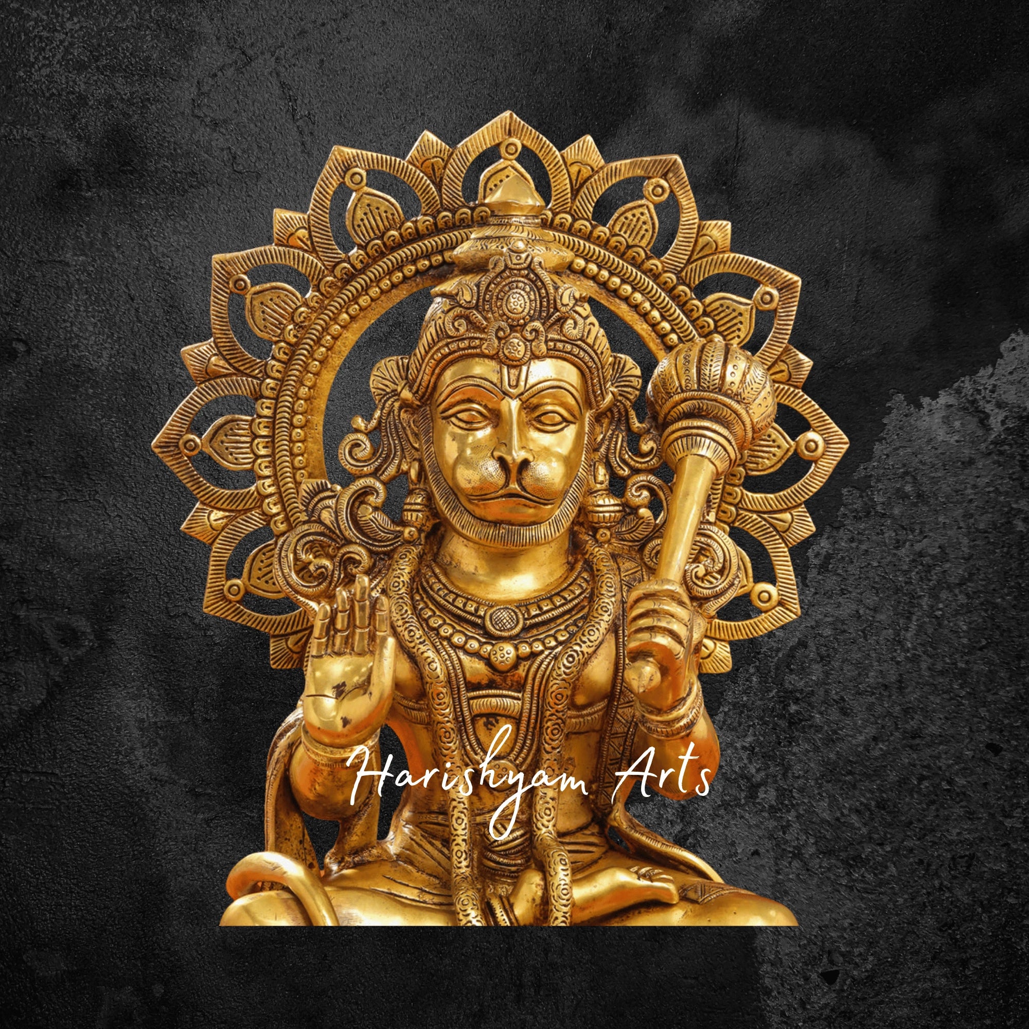 18" Small Brass Hanuman Murti Seated in a Divine Posture for Home and Office