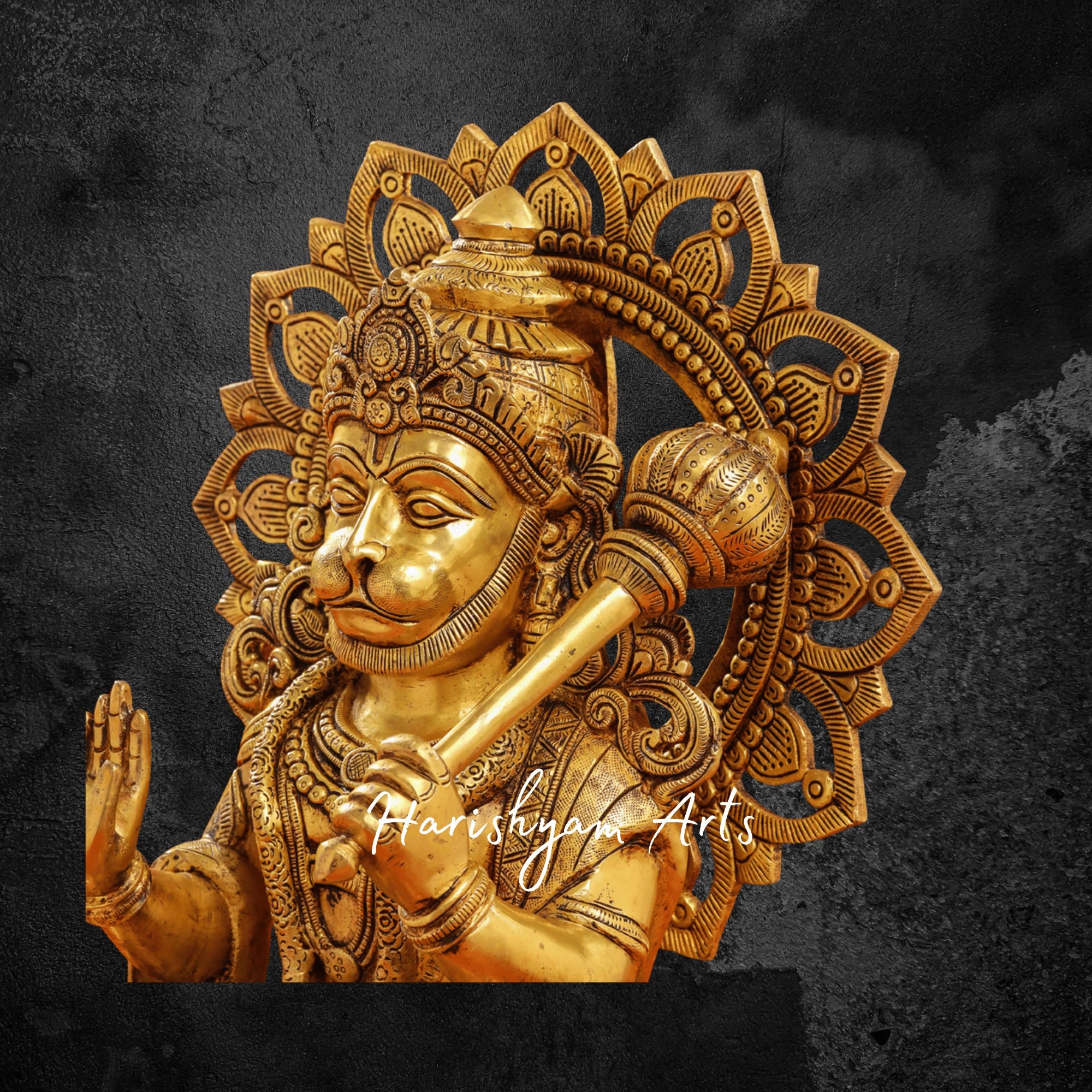18" Small Brass Hanuman Murti Seated in a Divine Posture for Home and Office
