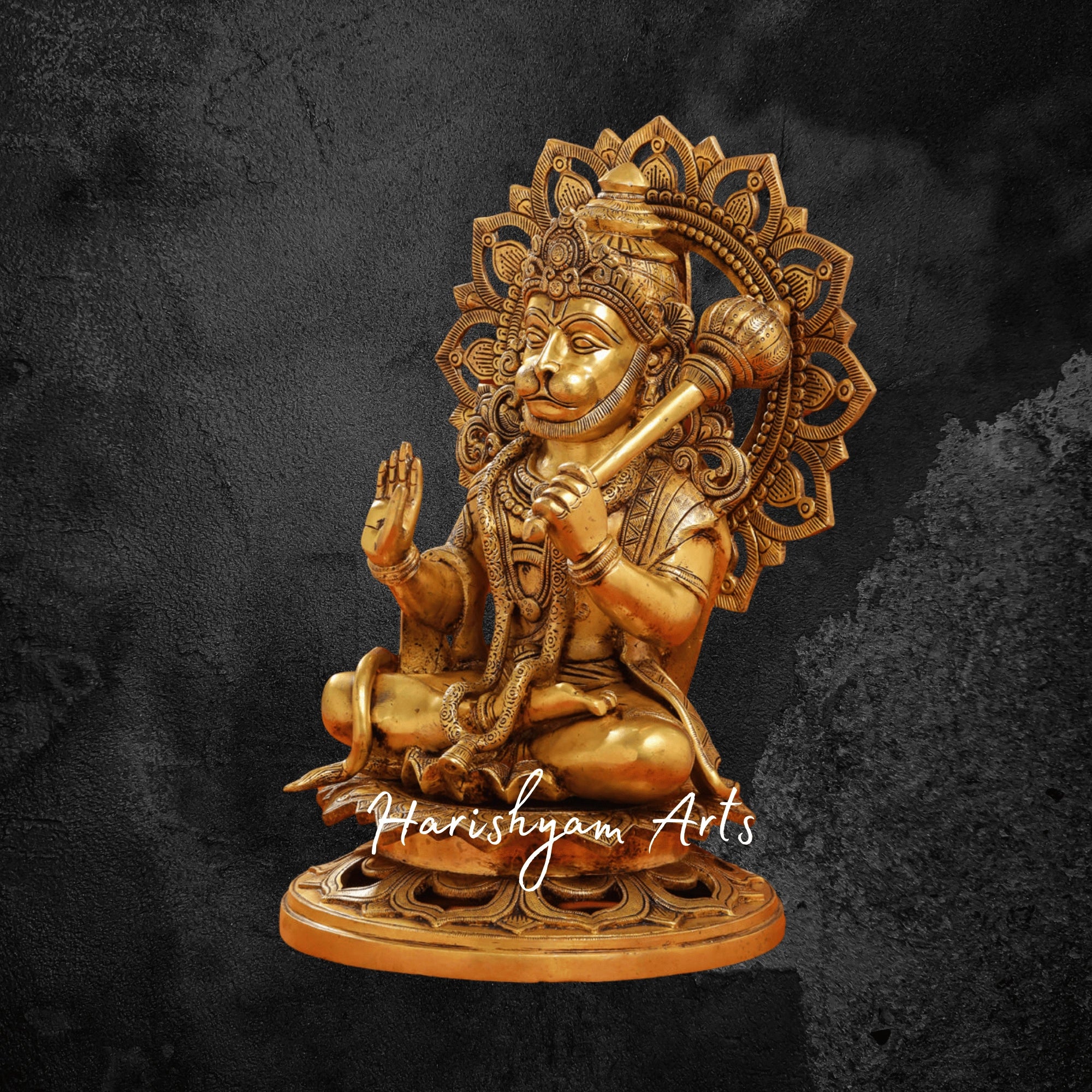 18" Small Brass Hanuman Murti Seated in a Divine Posture for Home and Office