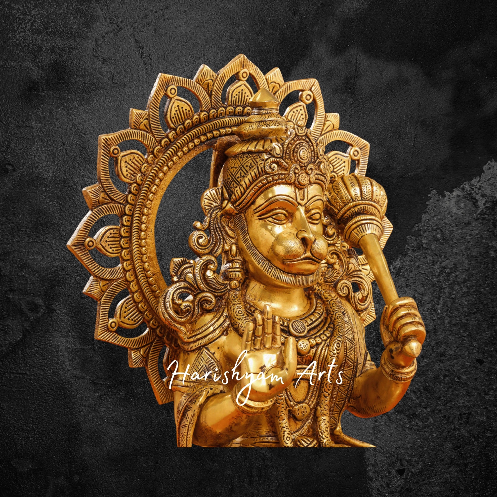 18" Small Brass Hanuman Murti Seated in a Divine Posture for Home and Office
