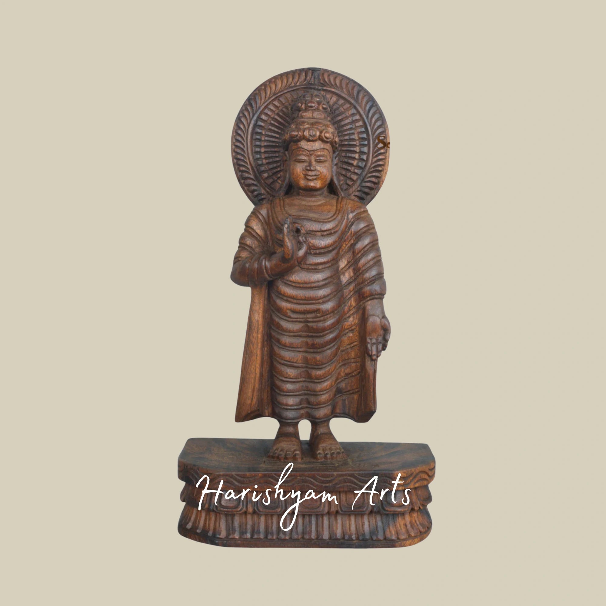 18" Small Wooden Buddha Statue in Vitarka Mudra Blessing Devotees