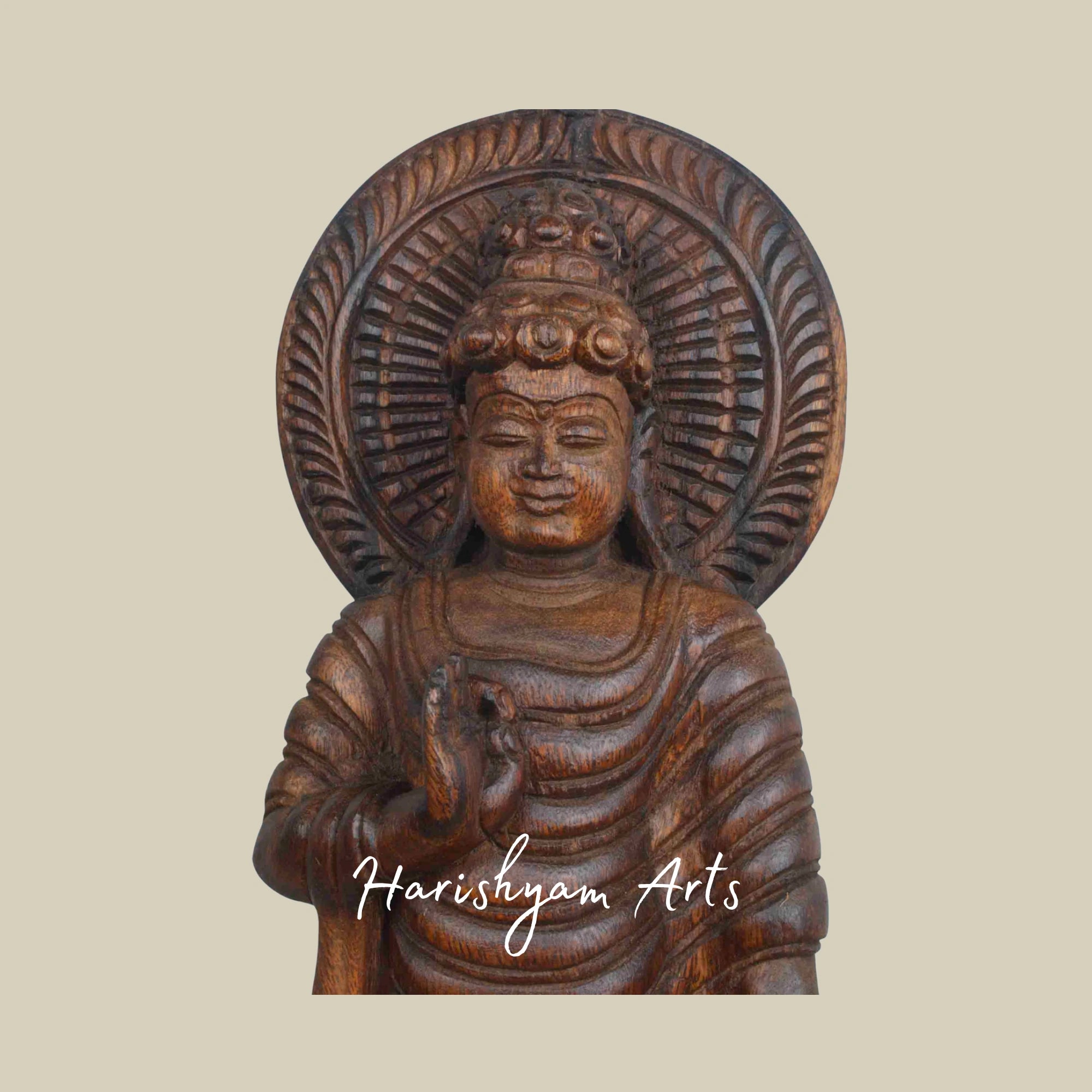 18" Small Wooden Buddha Statue in Vitarka Mudra Blessing Devotees