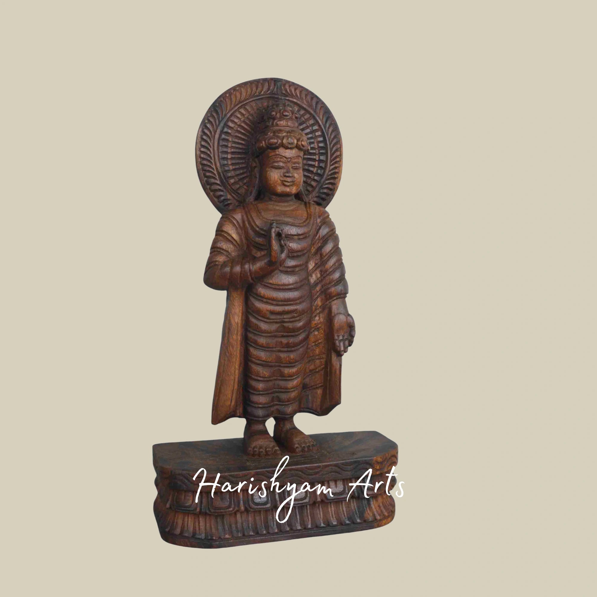 18" Small Wooden Buddha Statue in Vitarka Mudra Blessing Devotees