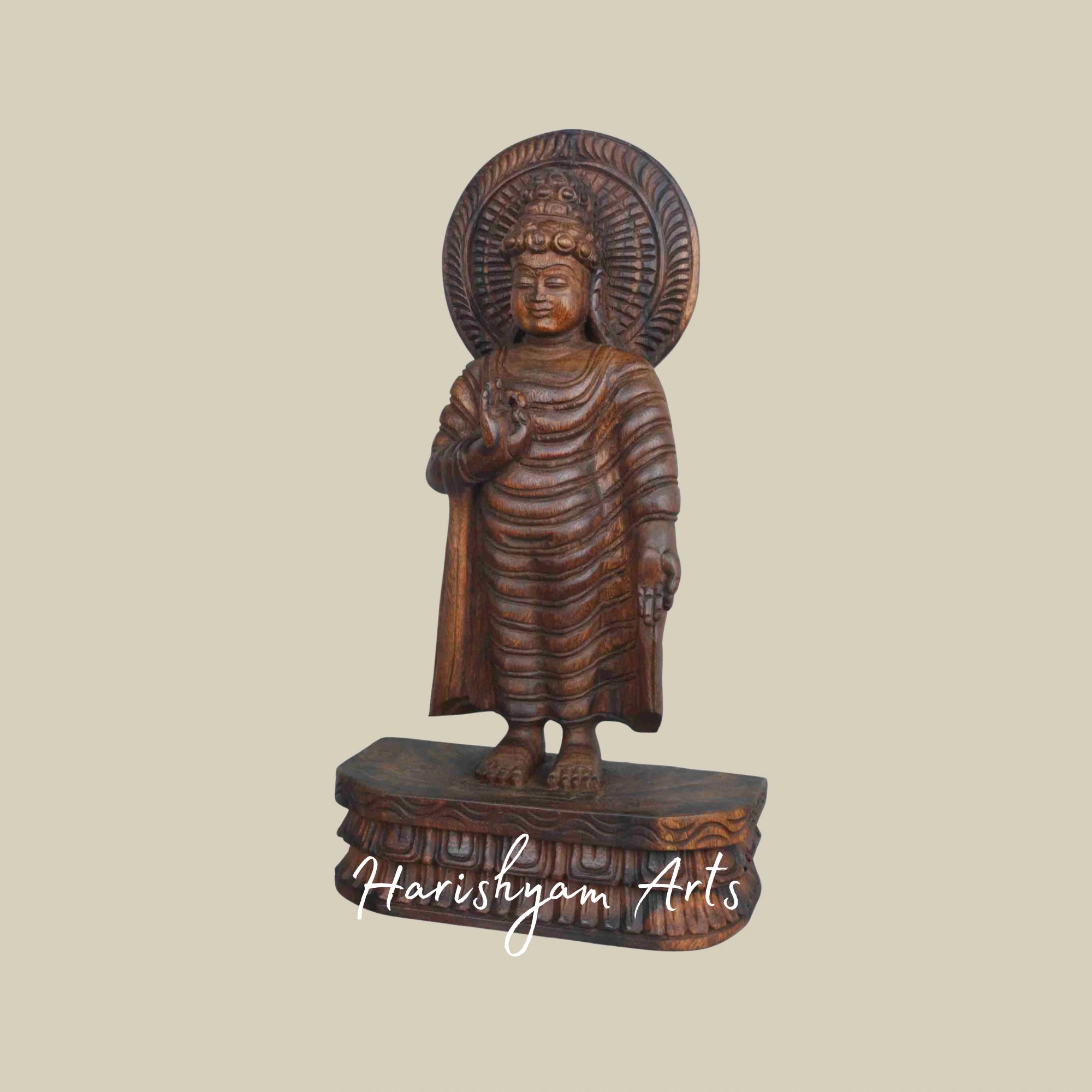 18" Small Wooden Buddha Statue in Vitarka Mudra Blessing Devotees