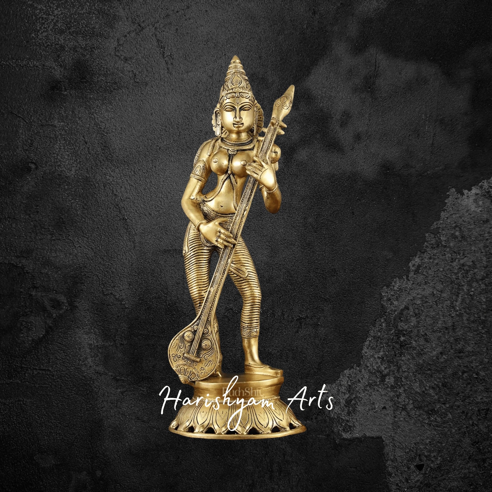 18" Superfine Brass Standing Saraswati Mata Idol for Knowledge and Prosperity