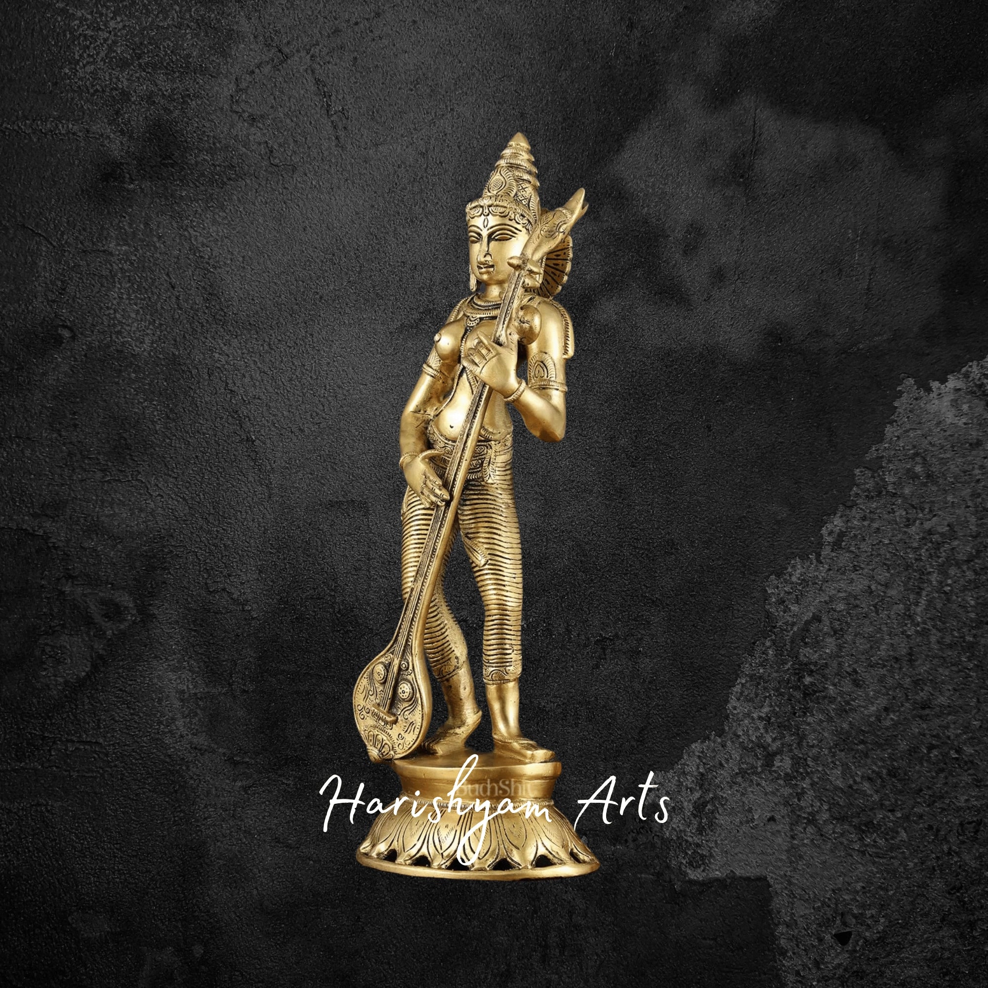18" Superfine Brass Standing Saraswati Mata Idol for Knowledge and Prosperity