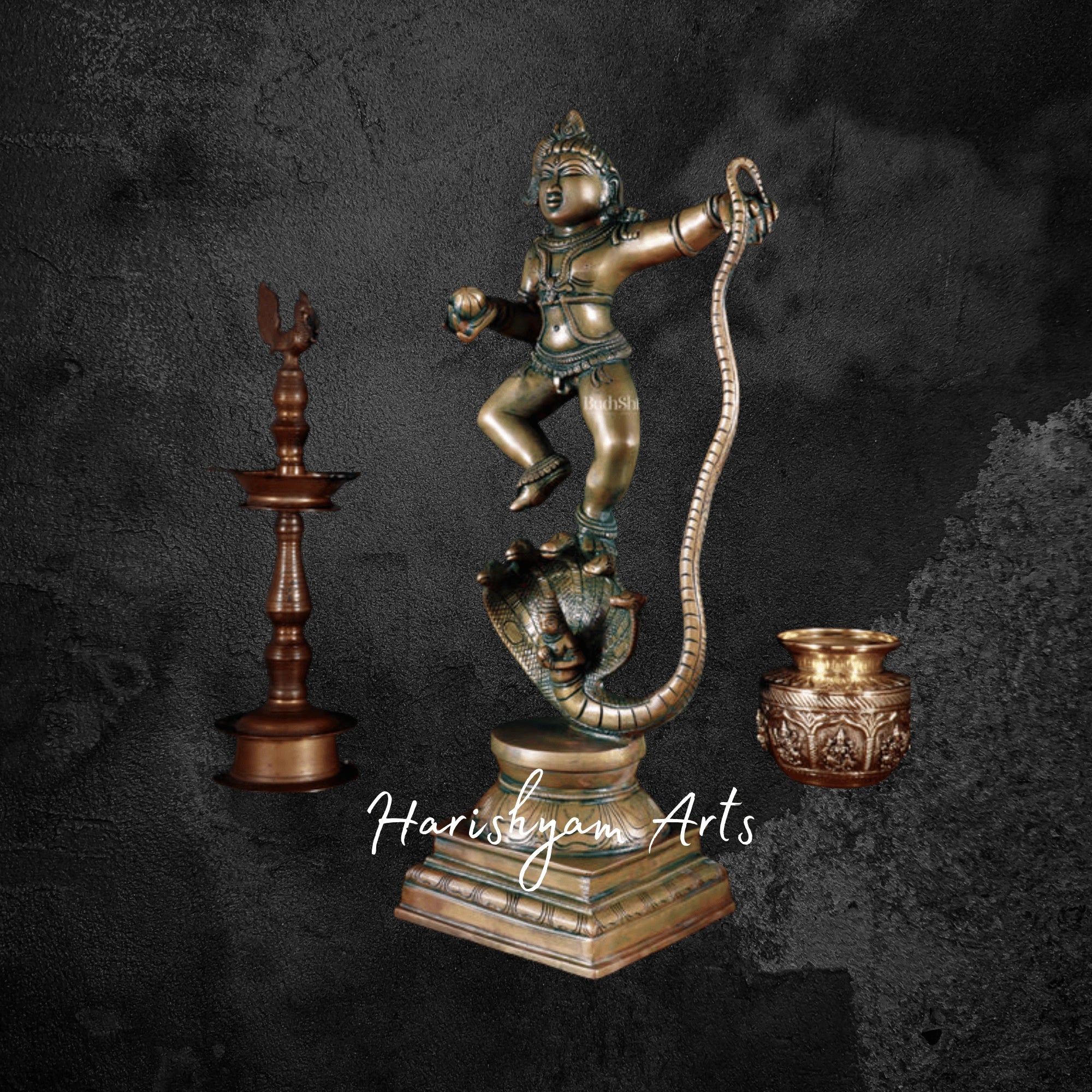 18" Vintage Brass Kalinga Narthana Krishna Statue for Pooja Room
