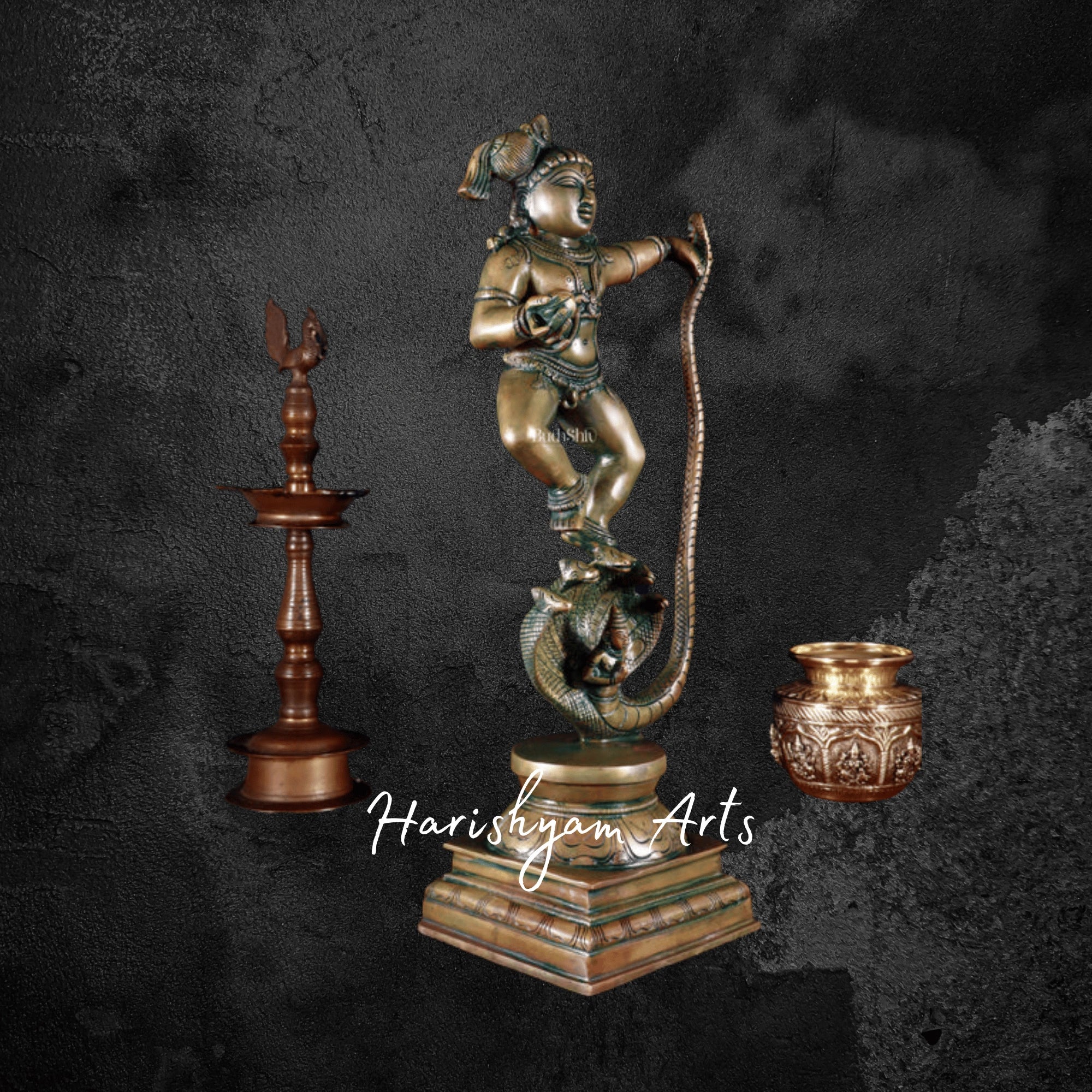 18" Vintage Brass Kalinga Narthana Krishna Statue for Pooja Room