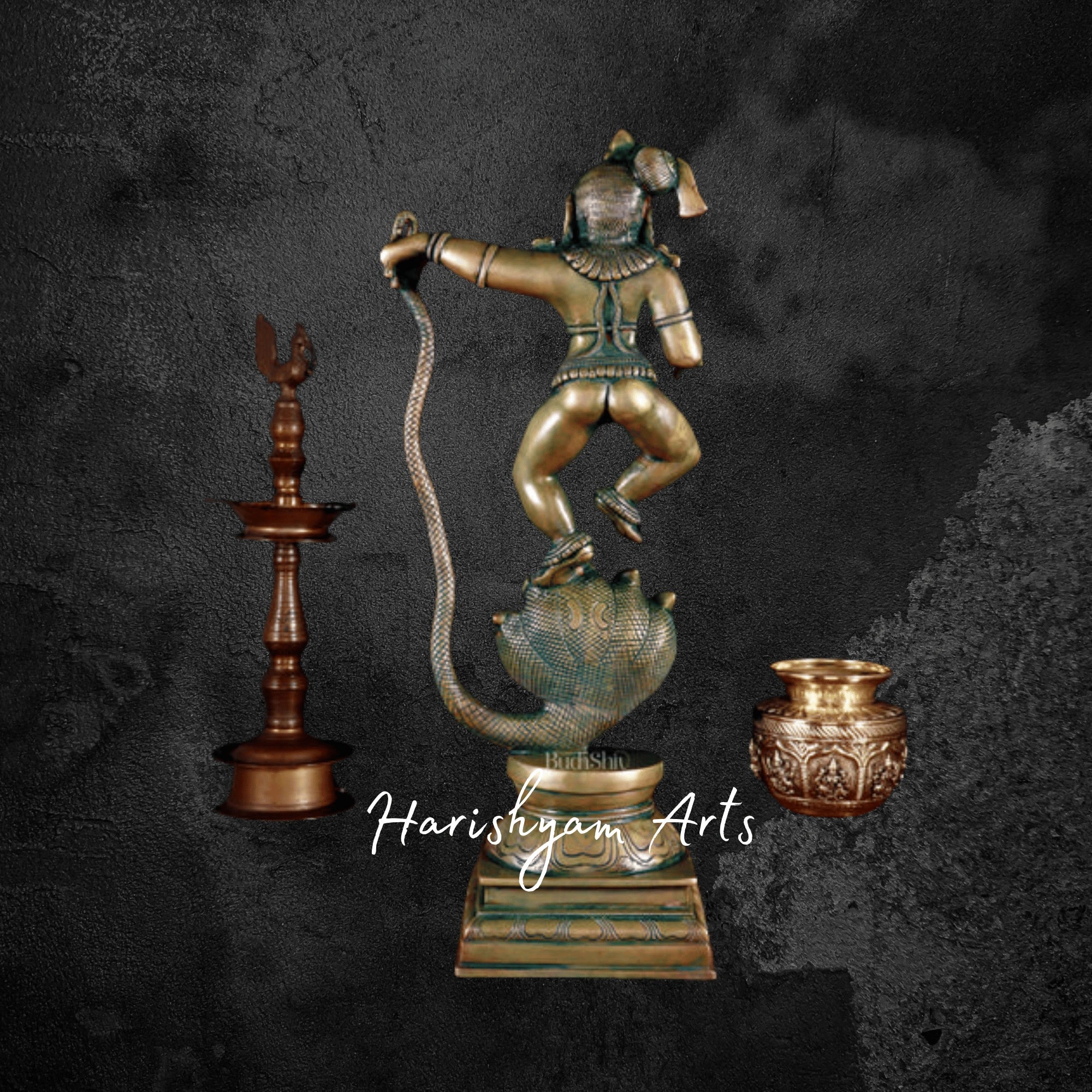 18" Vintage Brass Kalinga Narthana Krishna Statue for Pooja Room