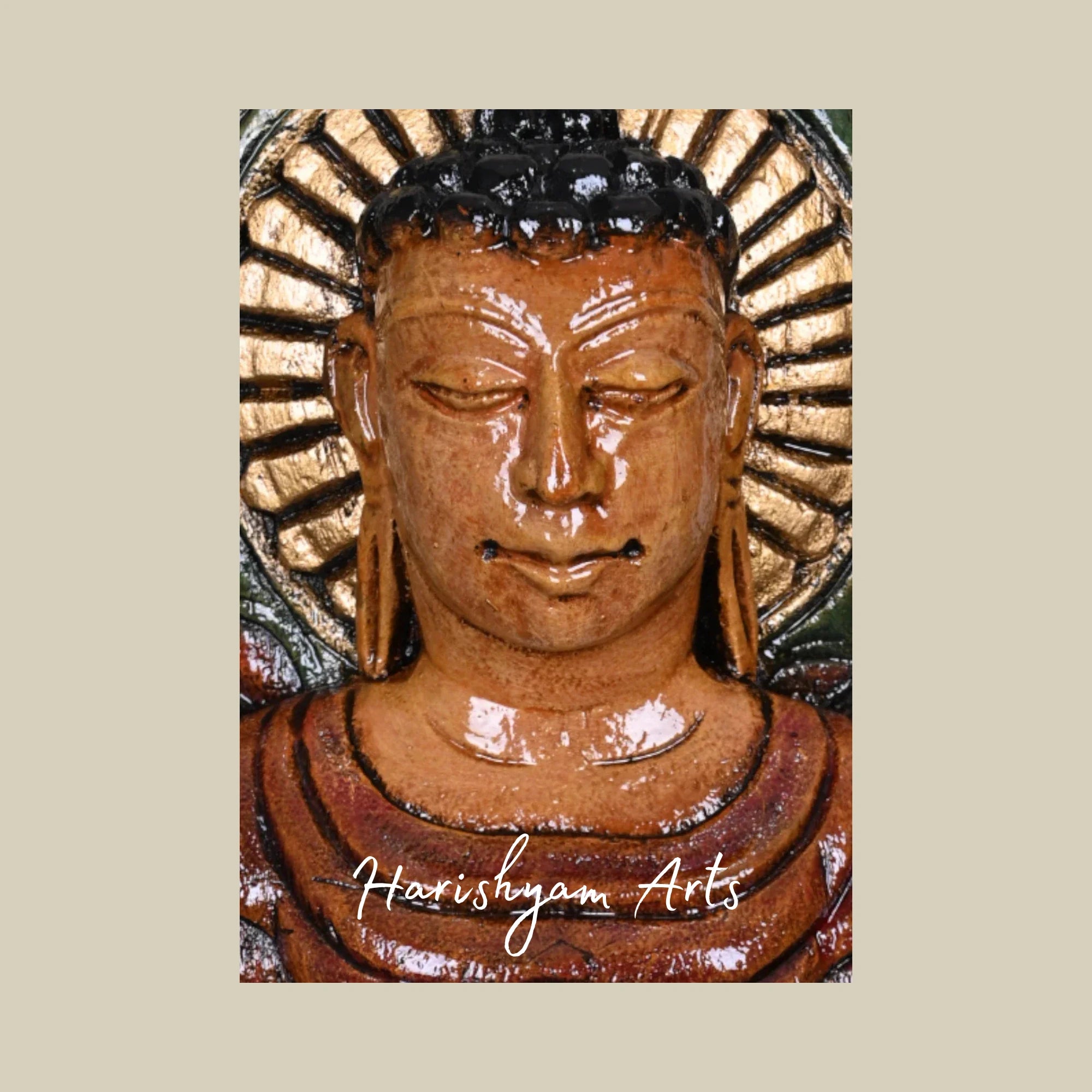 18" Wooden Buddha in Teaching Mudra with Detailed Bodhi Tree Carving