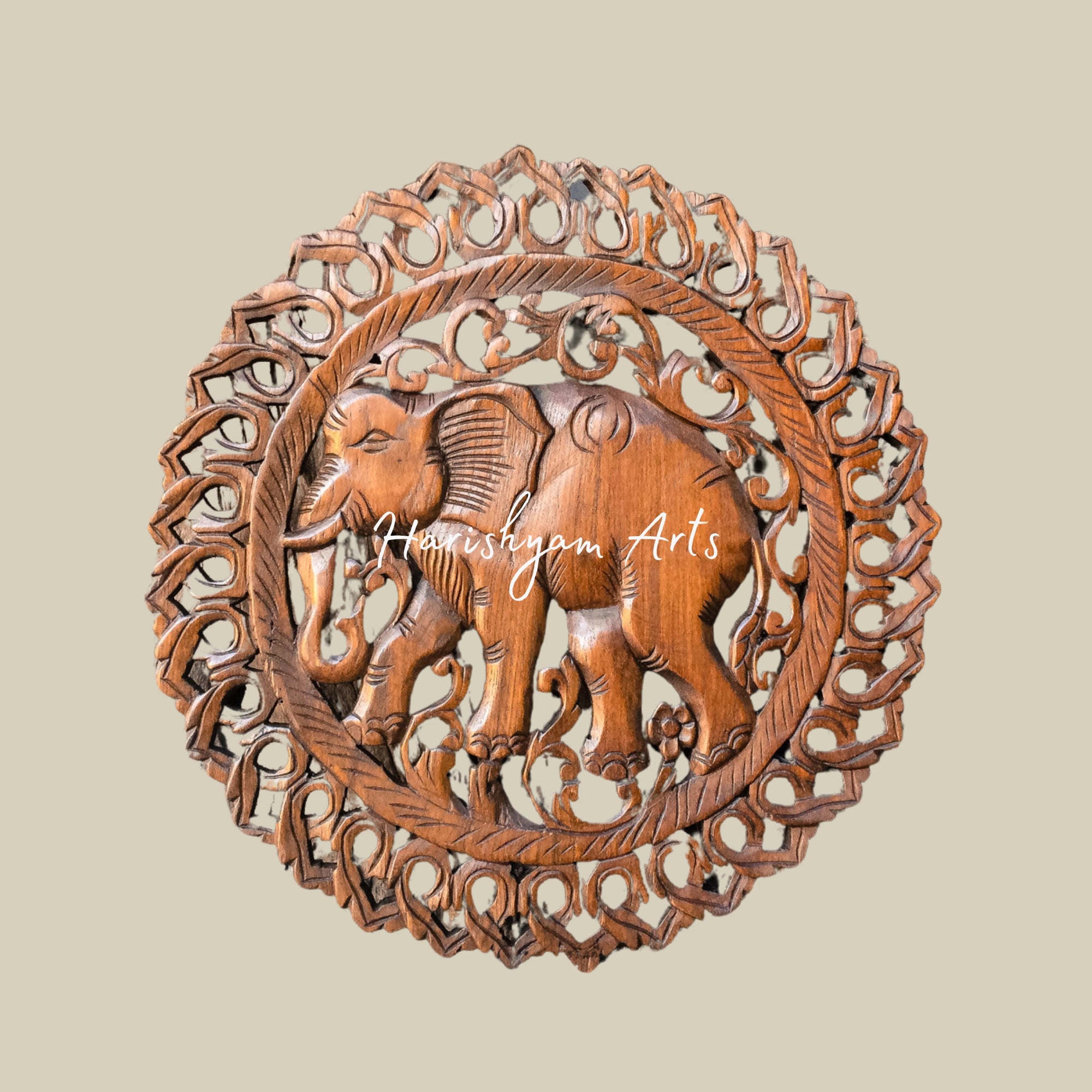 18" Elephant Carved Wood Wall Paneling