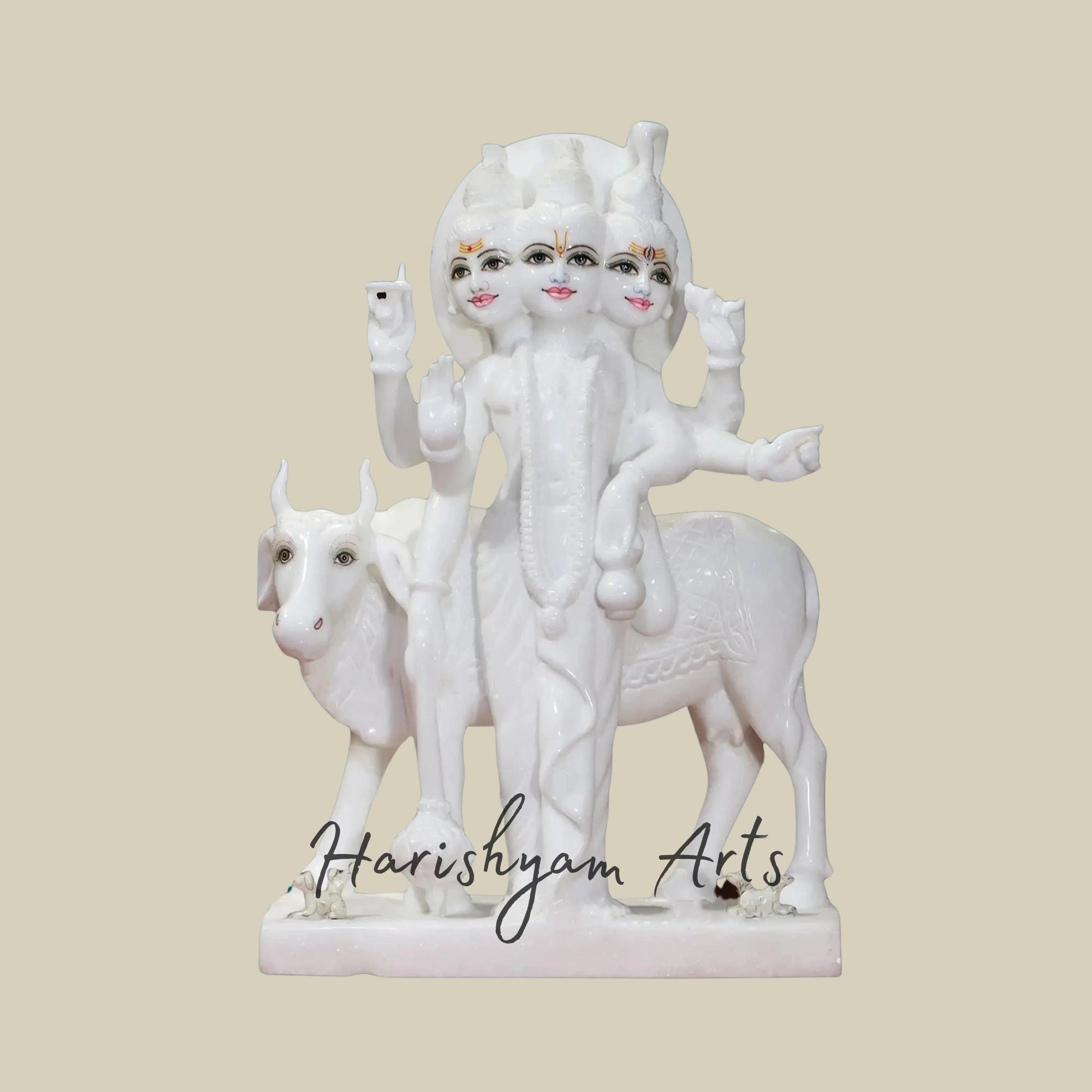 18 inches Pure White Dattattreya Marble Deity