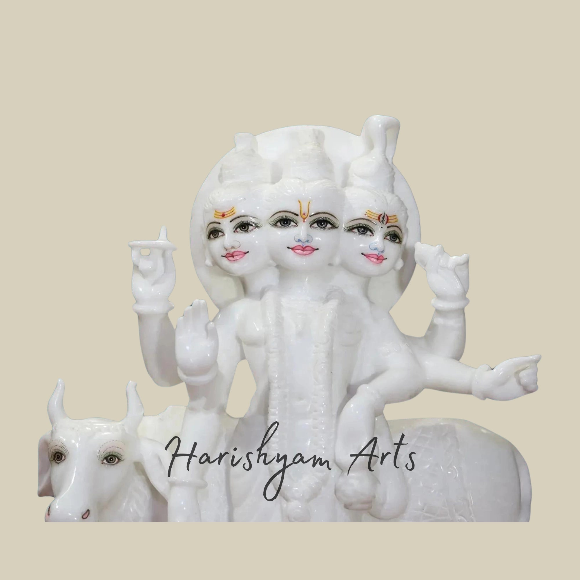 18 inches Pure White Dattattreya Marble Deity1