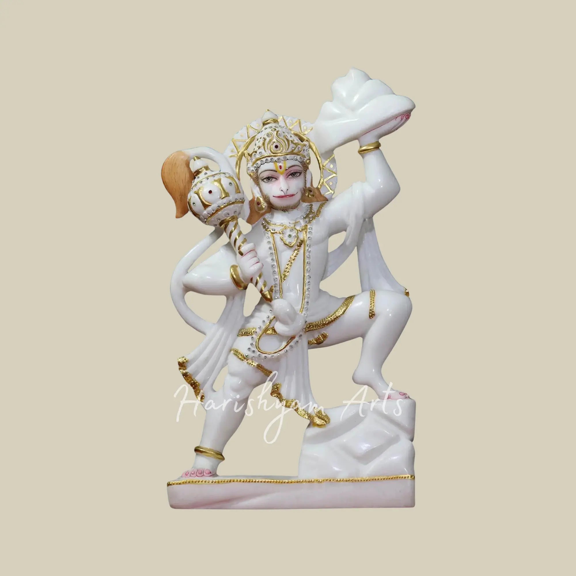 18 inches Veer Hanuman Carrying Mountain Marble Deity